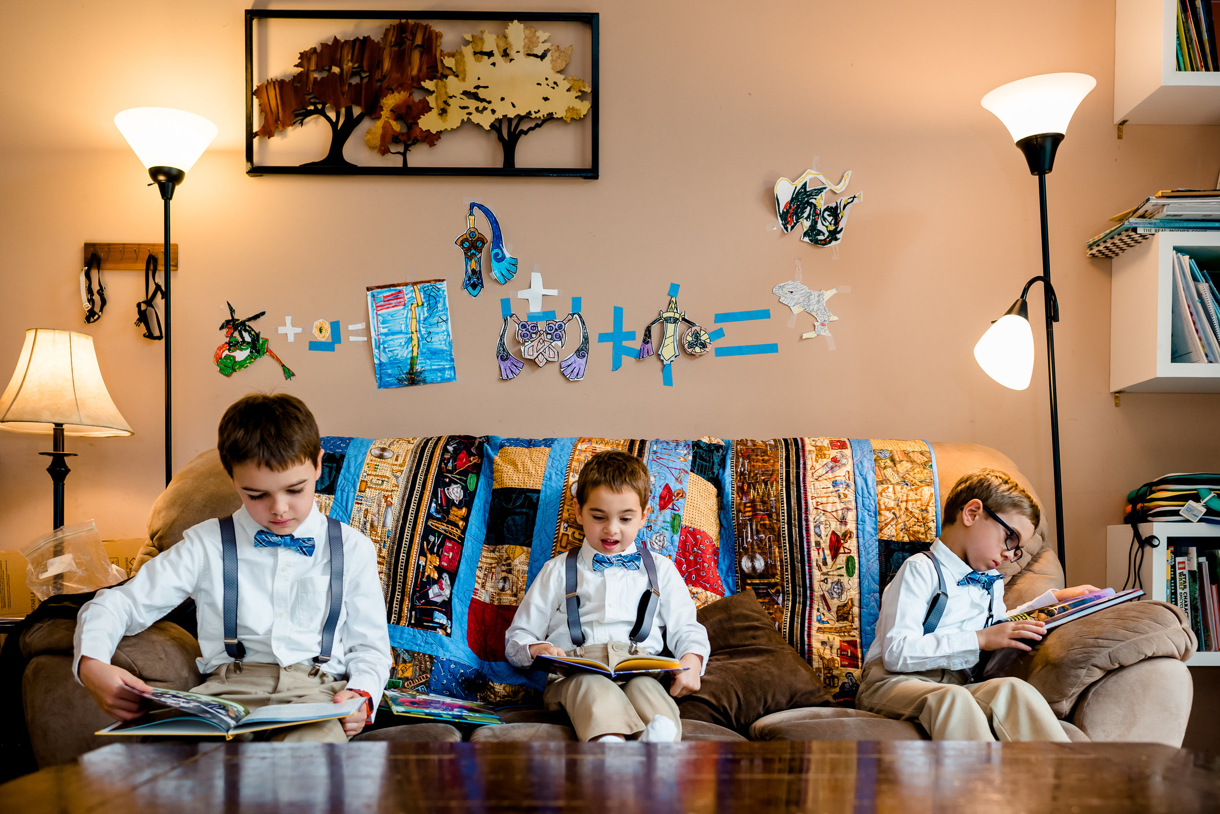 Photojournalism Wedding Photographer - Laura Robinson Photography - Twin Cities Wedding and Lifestyle Photographer - Little boys on couch in bow ties