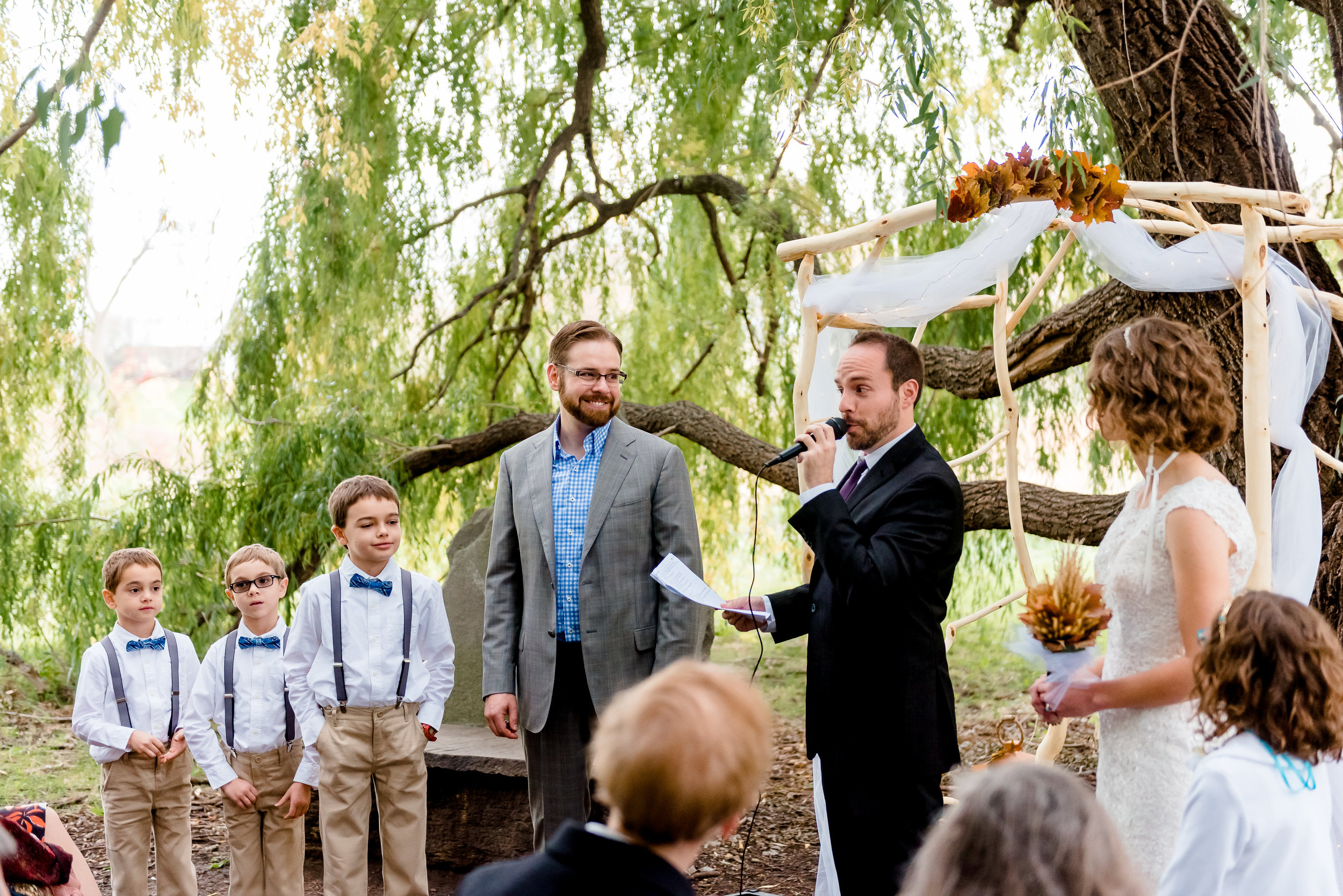 Weeping Willow Trees Ceremony Site at MN Landscape Arboretum - MN Wedding Photographer
