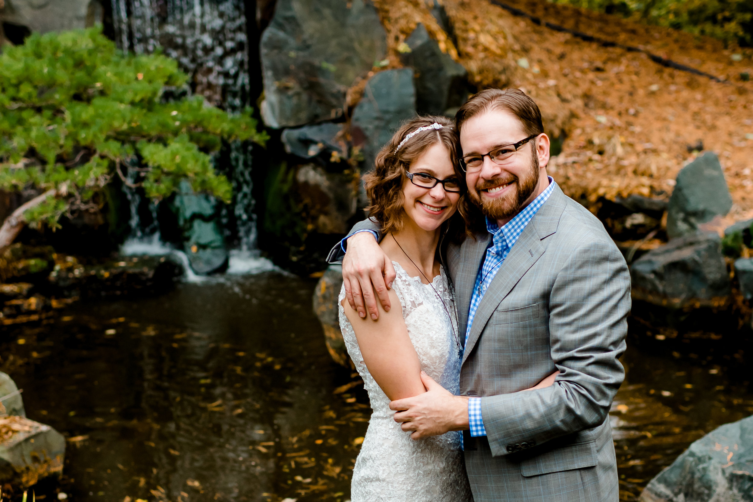 MN Landscape Arboretum Wedding - Japanese Gardens Waterfall Bride Groom - Chanhassen MN Wedding Photographer