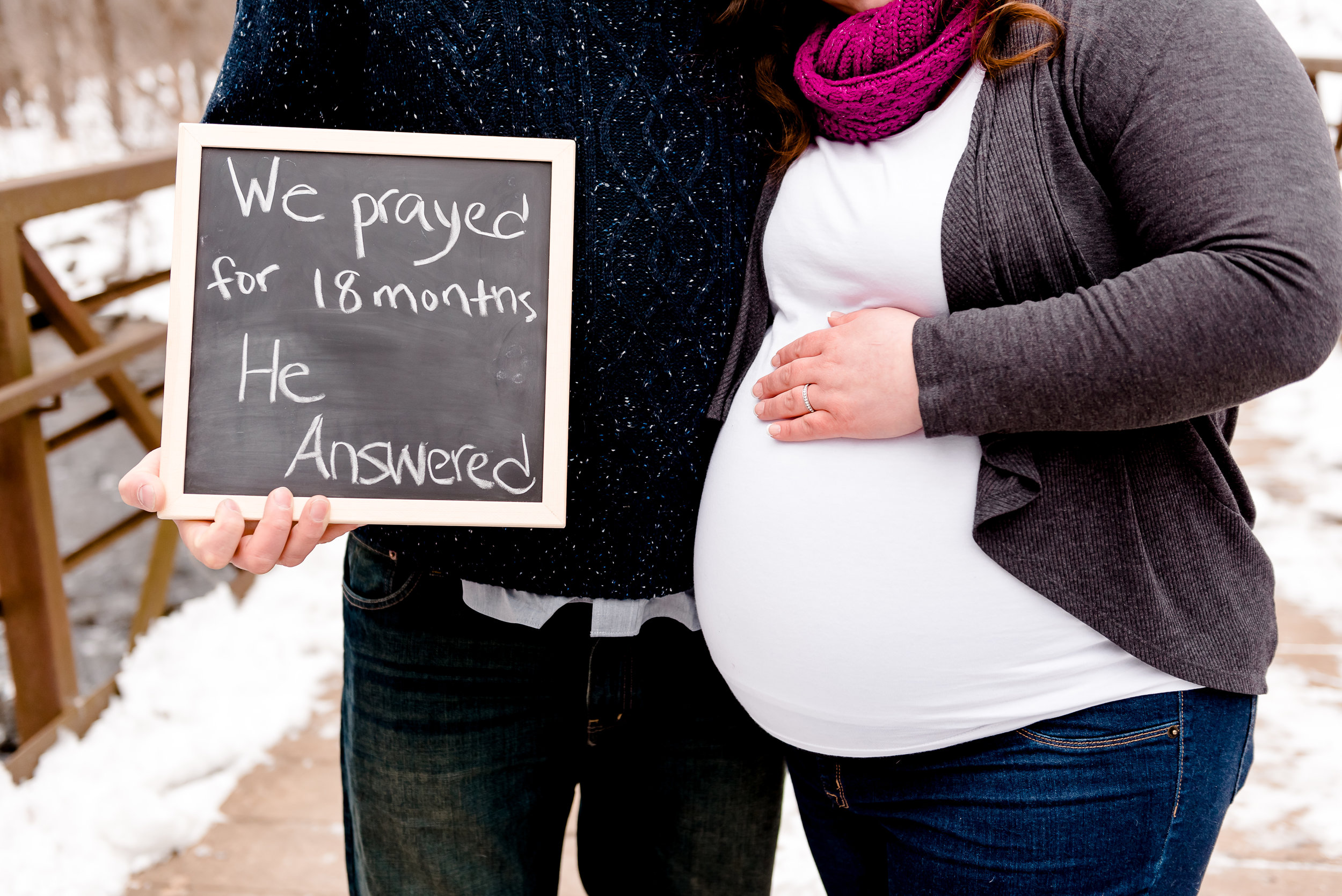 We Prayed He Answered Photo Ideas for Pregnancy - Winter Maternity Photography in the Twin Cities