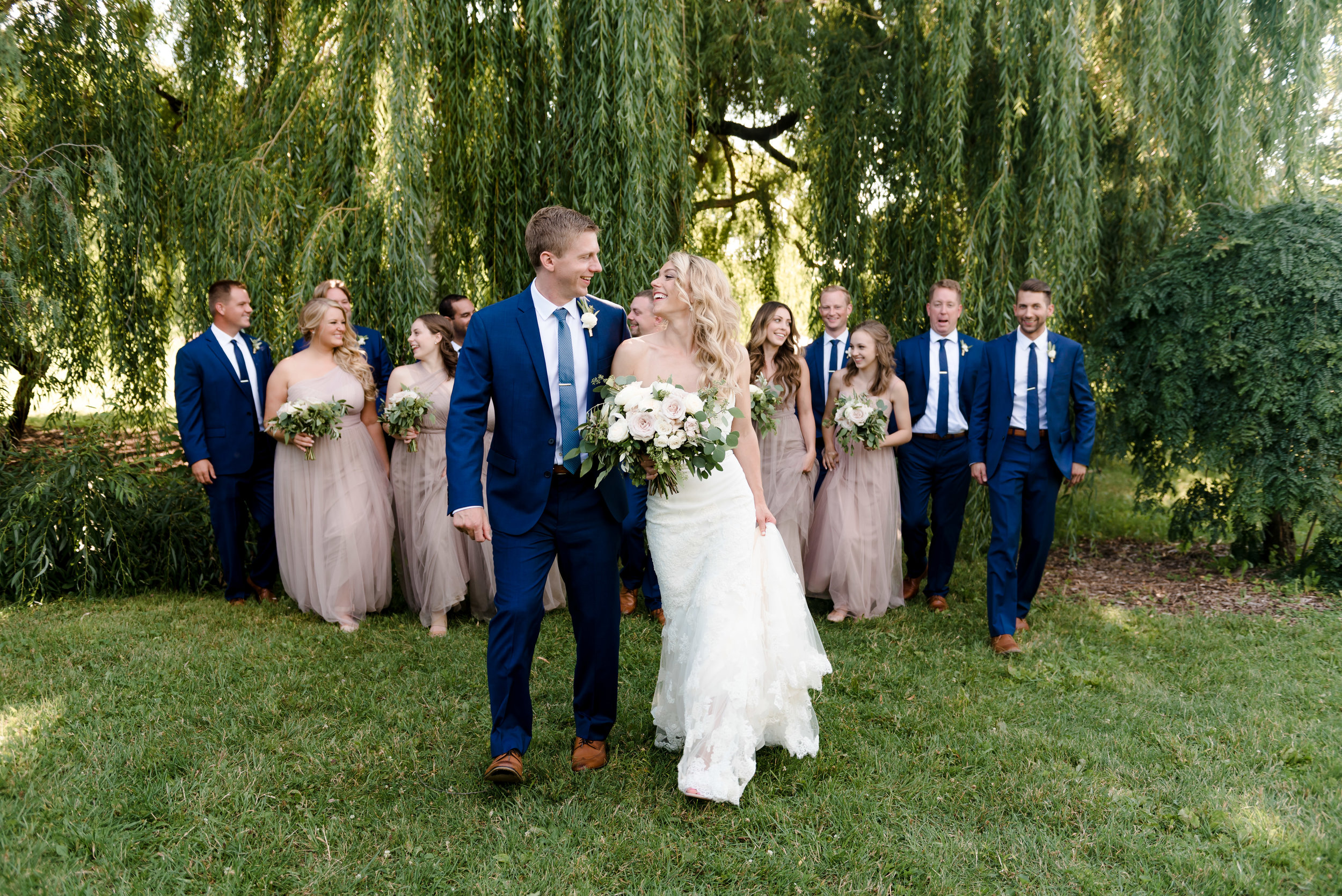 Bridal Party at Weeping Willow Trees MN Landscape Arboretum - Twin Cities Wedding Photographer