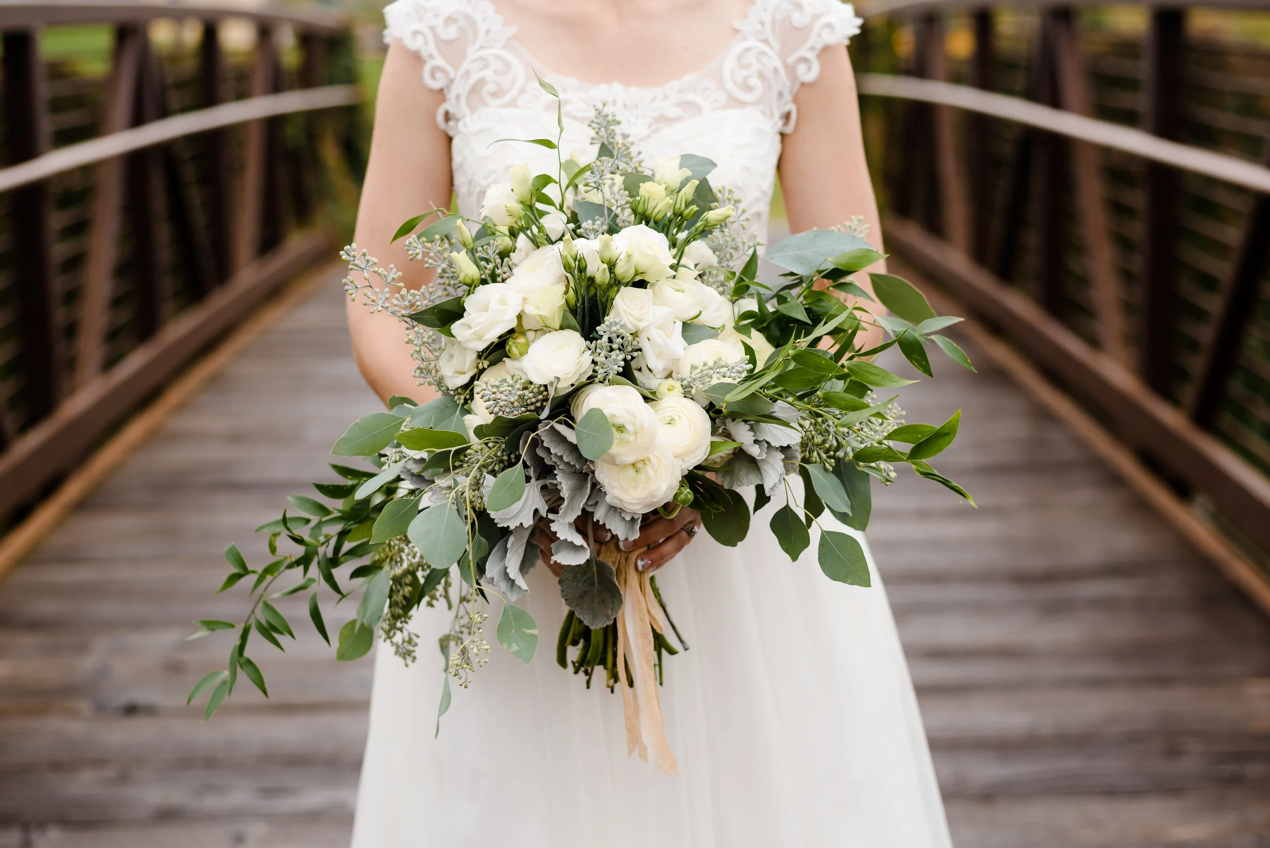 Elm Creek Chalet Wedding Bride with Flower Bouquet
