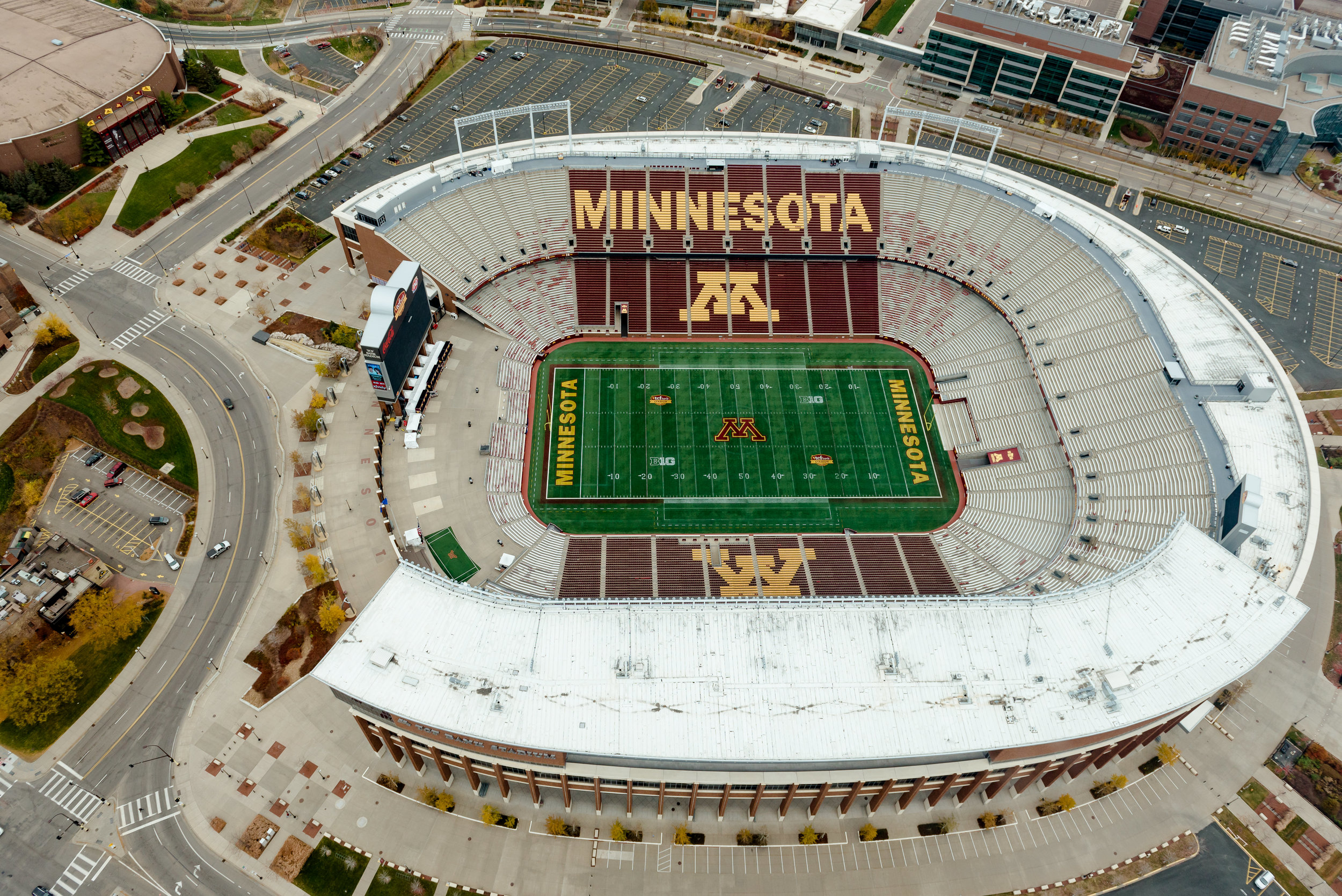 Aerial View of TCF Bank Stadium at University of Minnesota - Helicopter Proposal Photographer MN