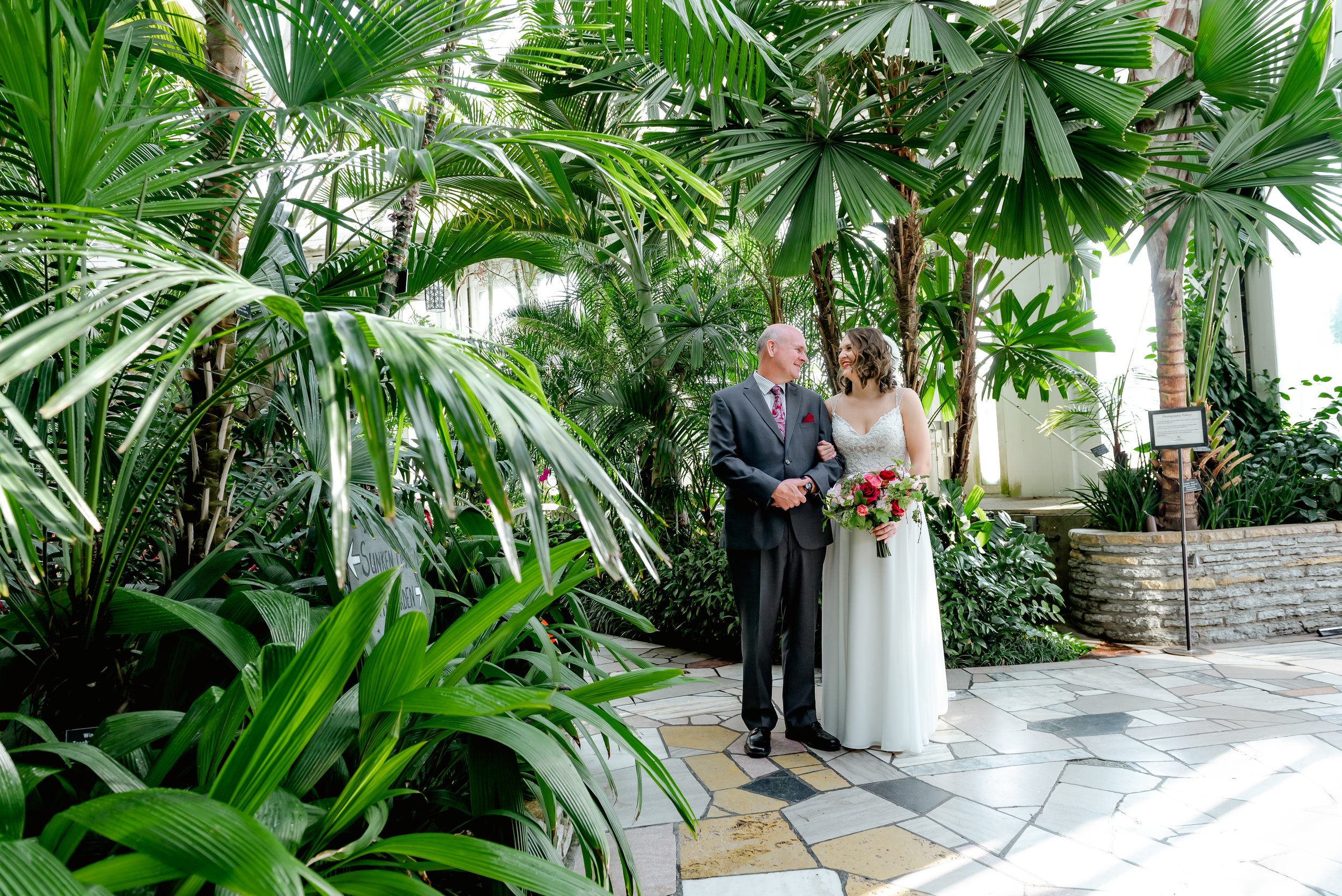 Bride and Father Before Wedding Ceremony at Como Conservatory Sunken Gardens Wedding - MN Best Wedding Photographer