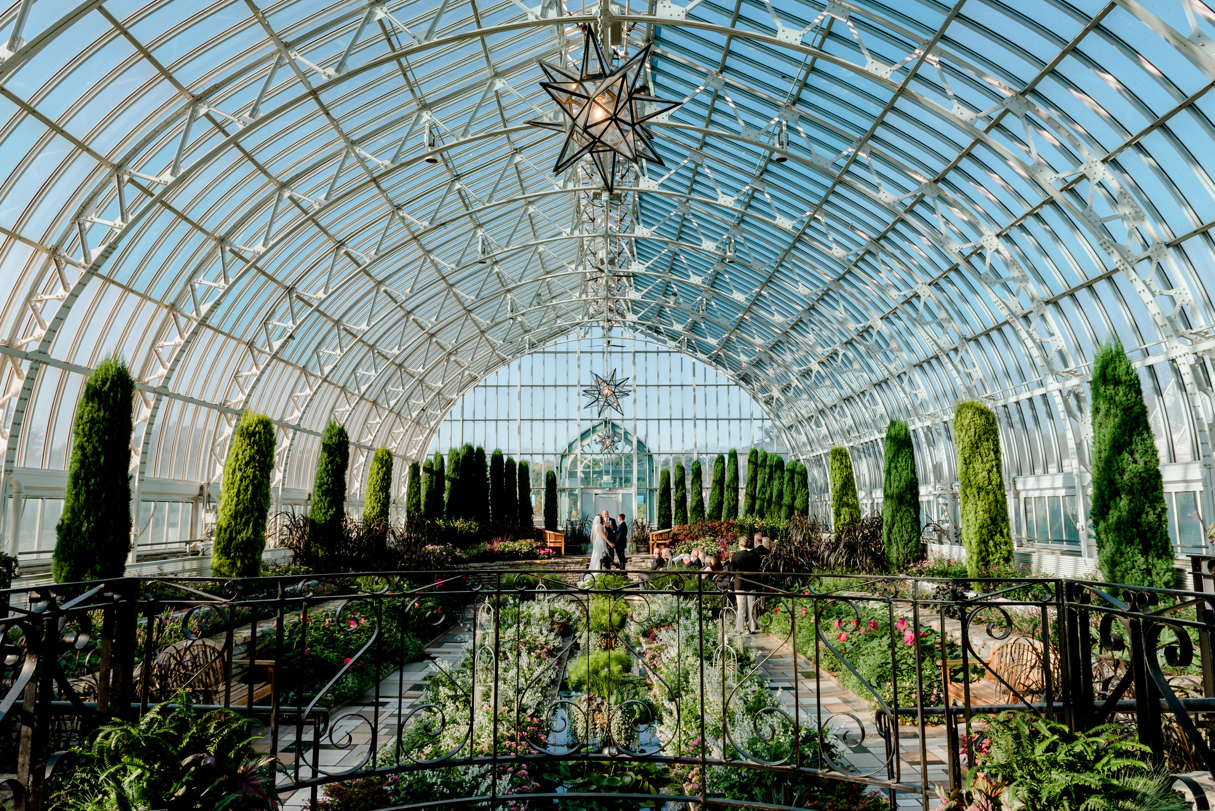 Morning Wedding Ceremony in Sunken Gardens at Como Conservatory in St. Paul MN - MN Best Elopement Photographer