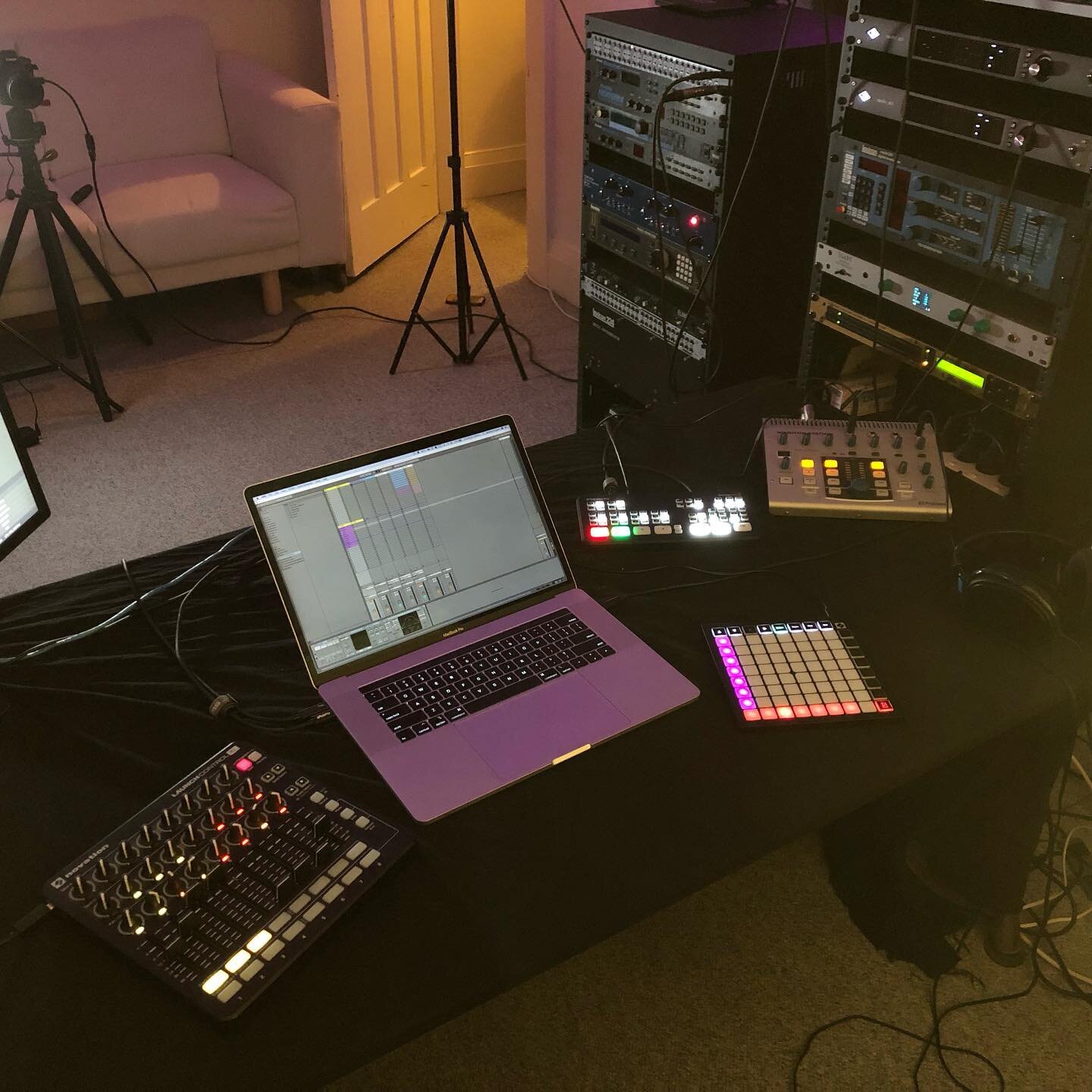 the gear for tomorrow&rsquo;s gig

#futuresoundofyoga #lockdown #livestream #ableton #novation #blackmagic #canon #uaudio