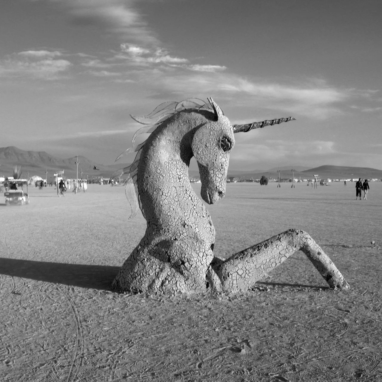 Album artwork for the Future Sound of Yoga Mix 1, featuring a sculpture of a unicorn rising out of the desert ground.