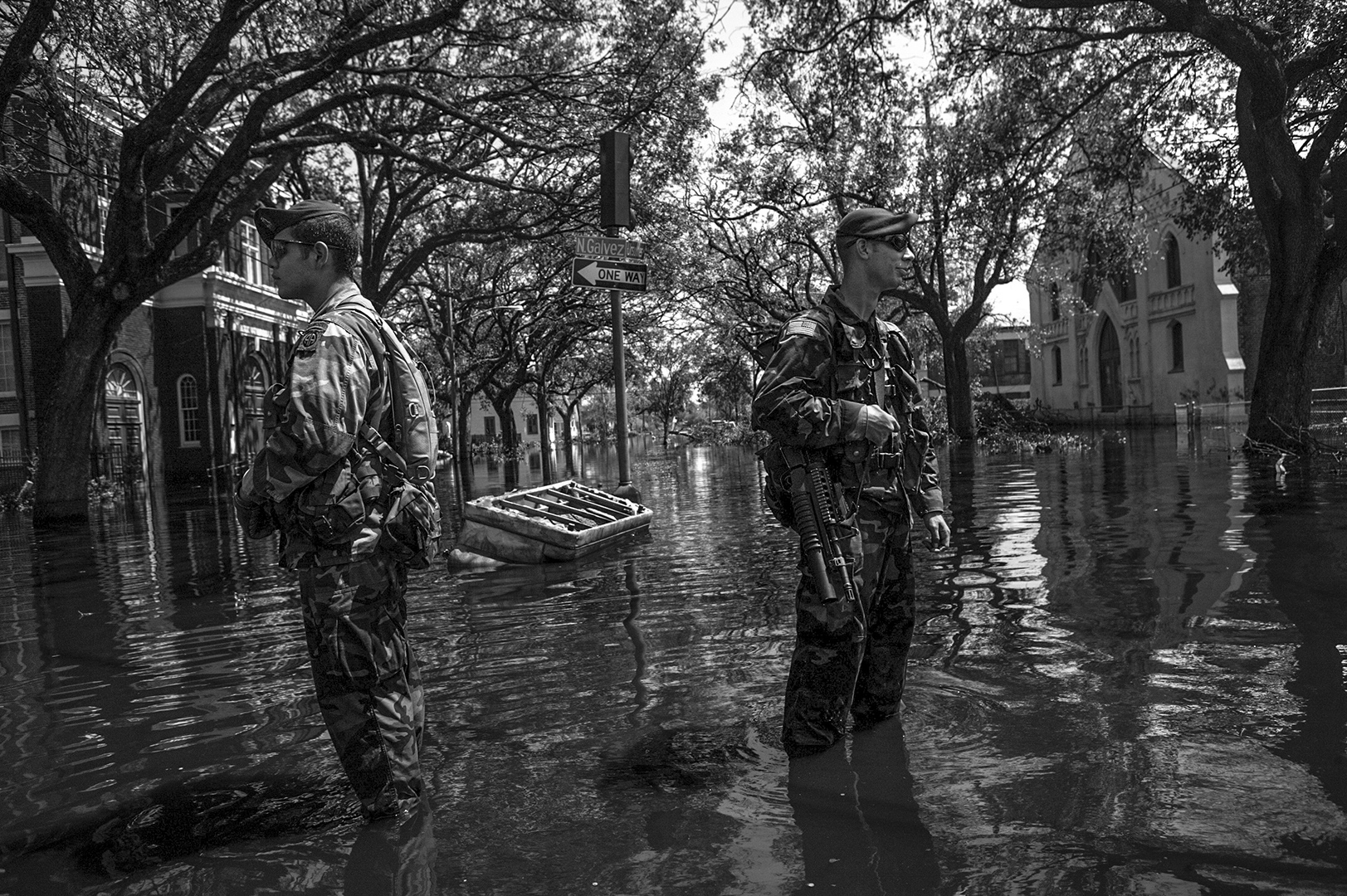 The National Guard were brought in for rescue operations and to maintain security.