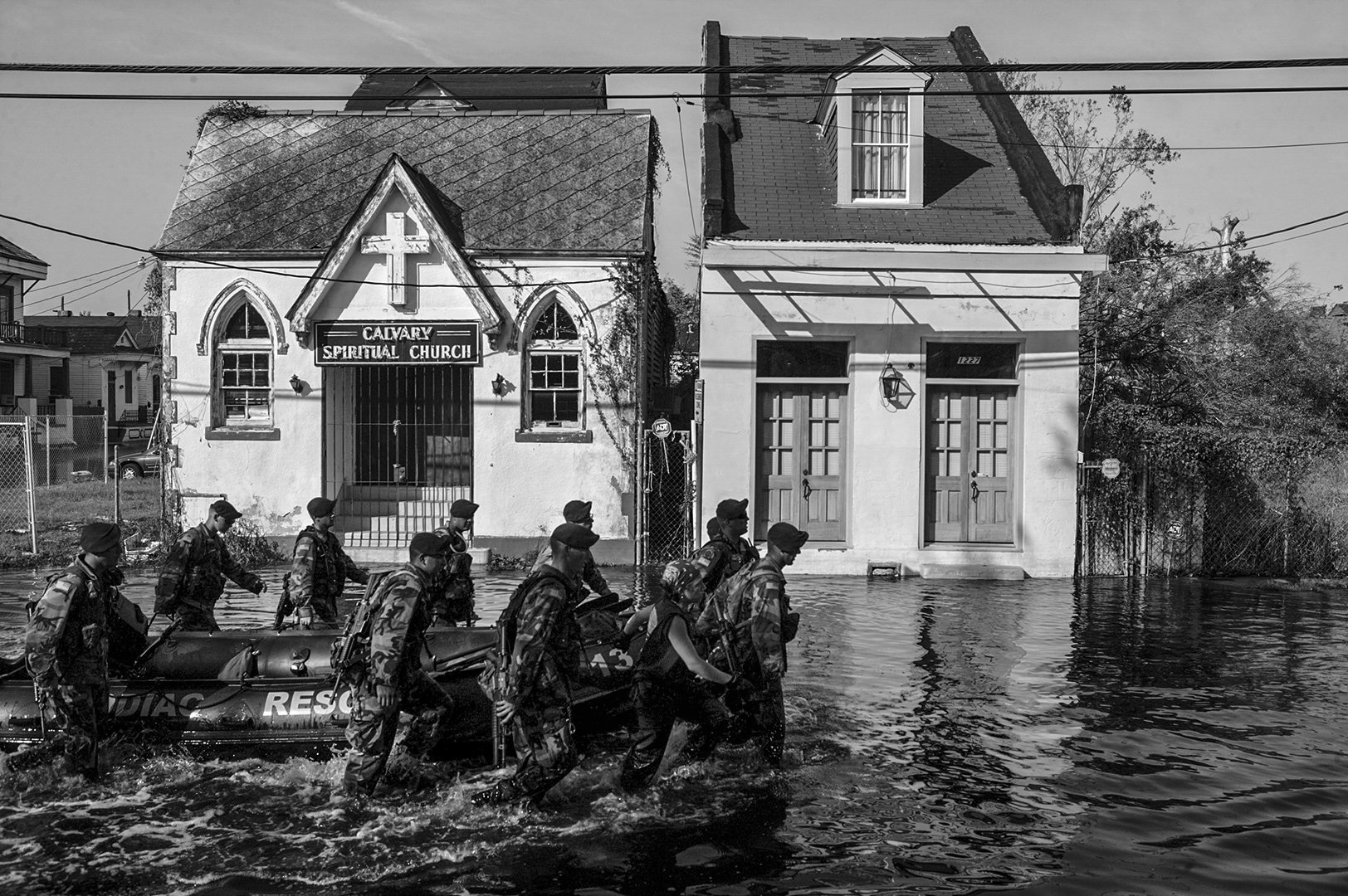 The National Guard were brought in for rescue operations and to maintain security.