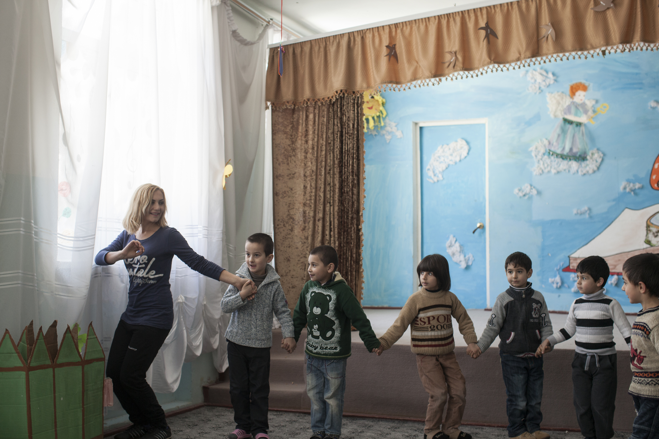  Avo and his classmates practice traditional Armenian dance at school. 