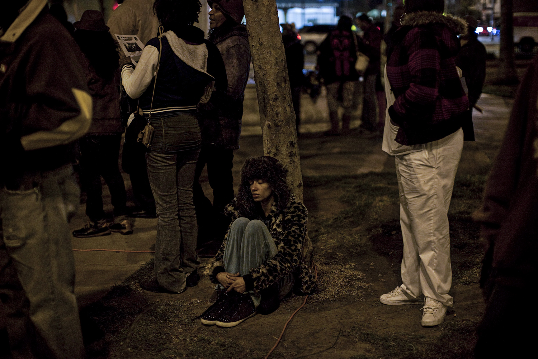 A distraught Whitney Houston fan at a vigil held for the late singer.