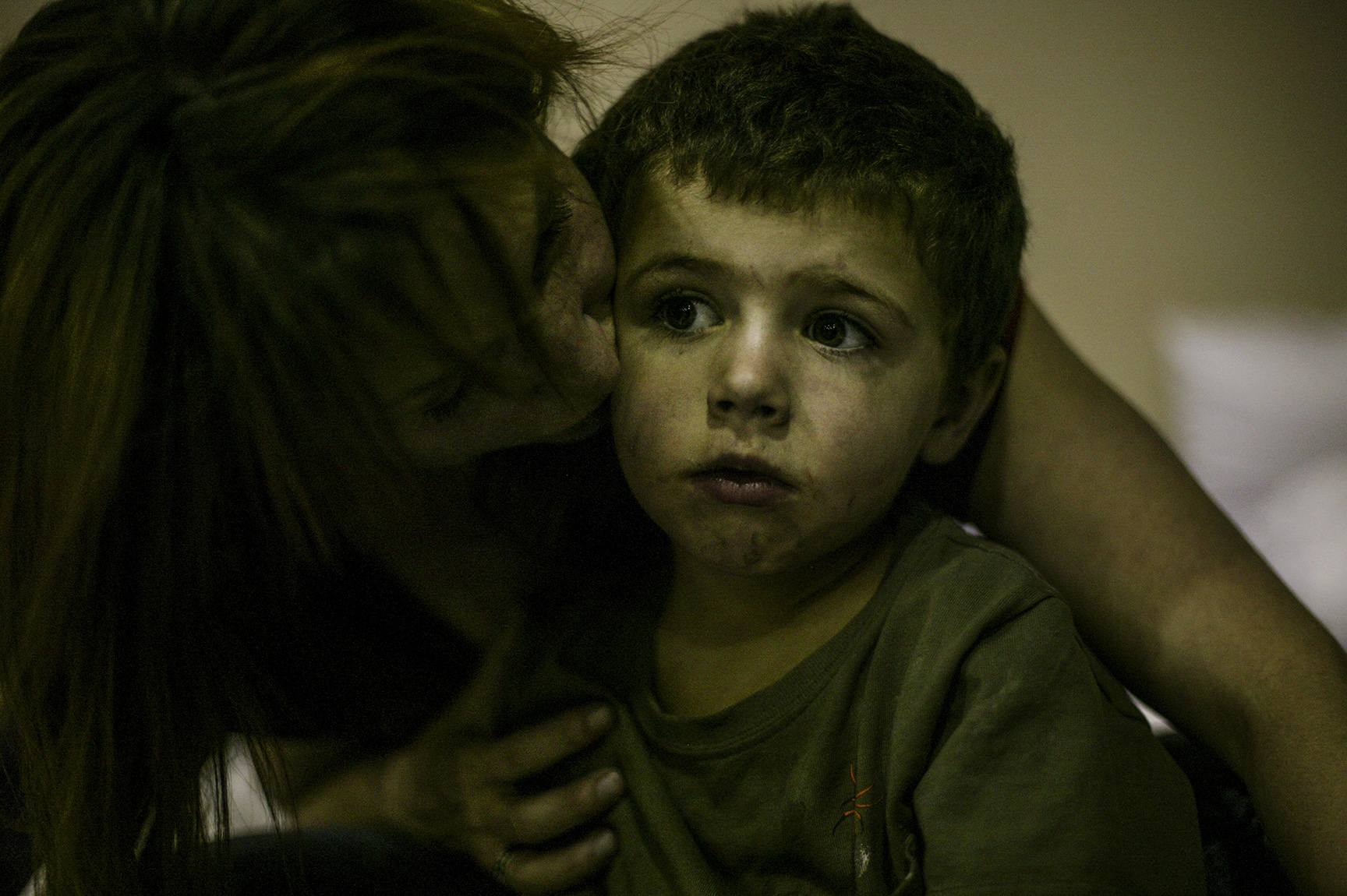 Victims of a wildfire at a Red Cross shelter.