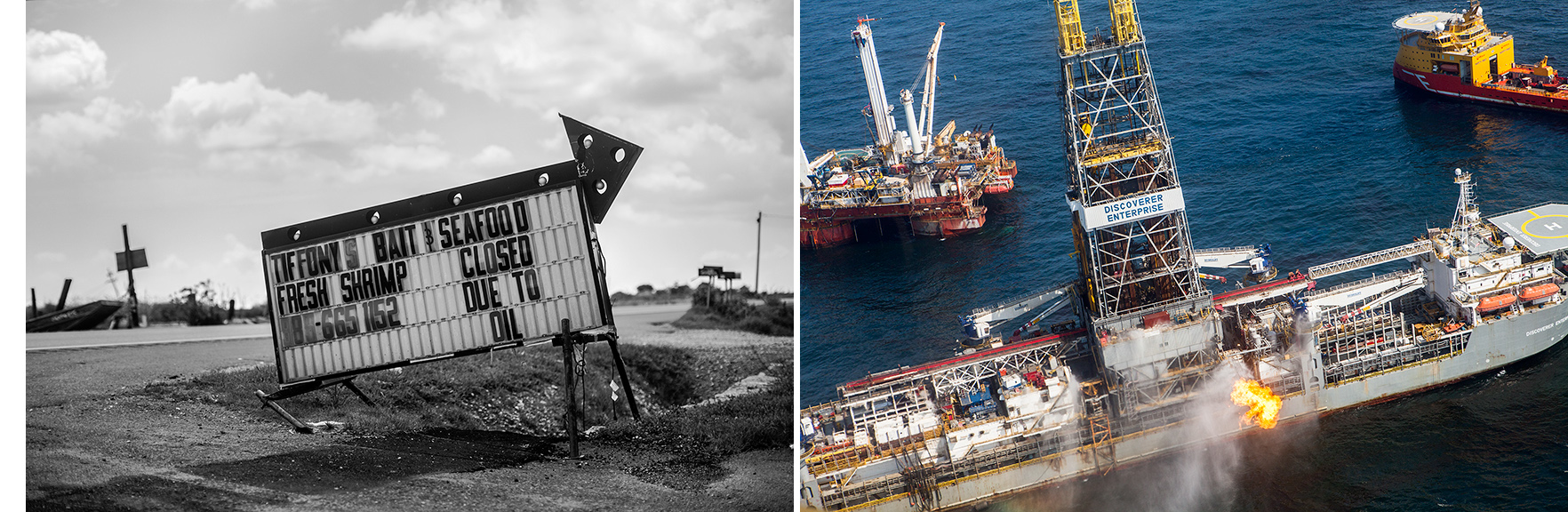 Louisiana, USA - This series of diptychs cover the Louisiana fishing coastlines of Grand Isle, Port Fourchon and Venice that were severely impacted in April of 2010 by the largest offshore oil spill in U.S. history.