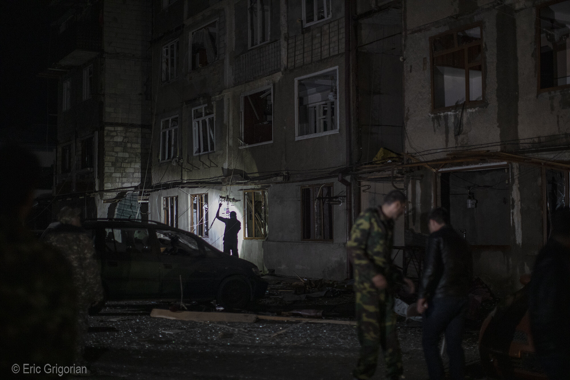  Two residential buildings heavily damaged in Stepanakert after a bomb hit the roof of one of the buildings on the evening of Oct. 2. Ten people were reported to be injured. 