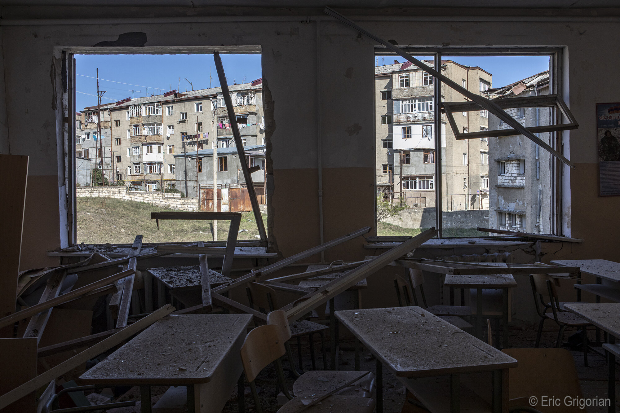  A school in Stepanakert destroyed by Azerbaijani bombing.  