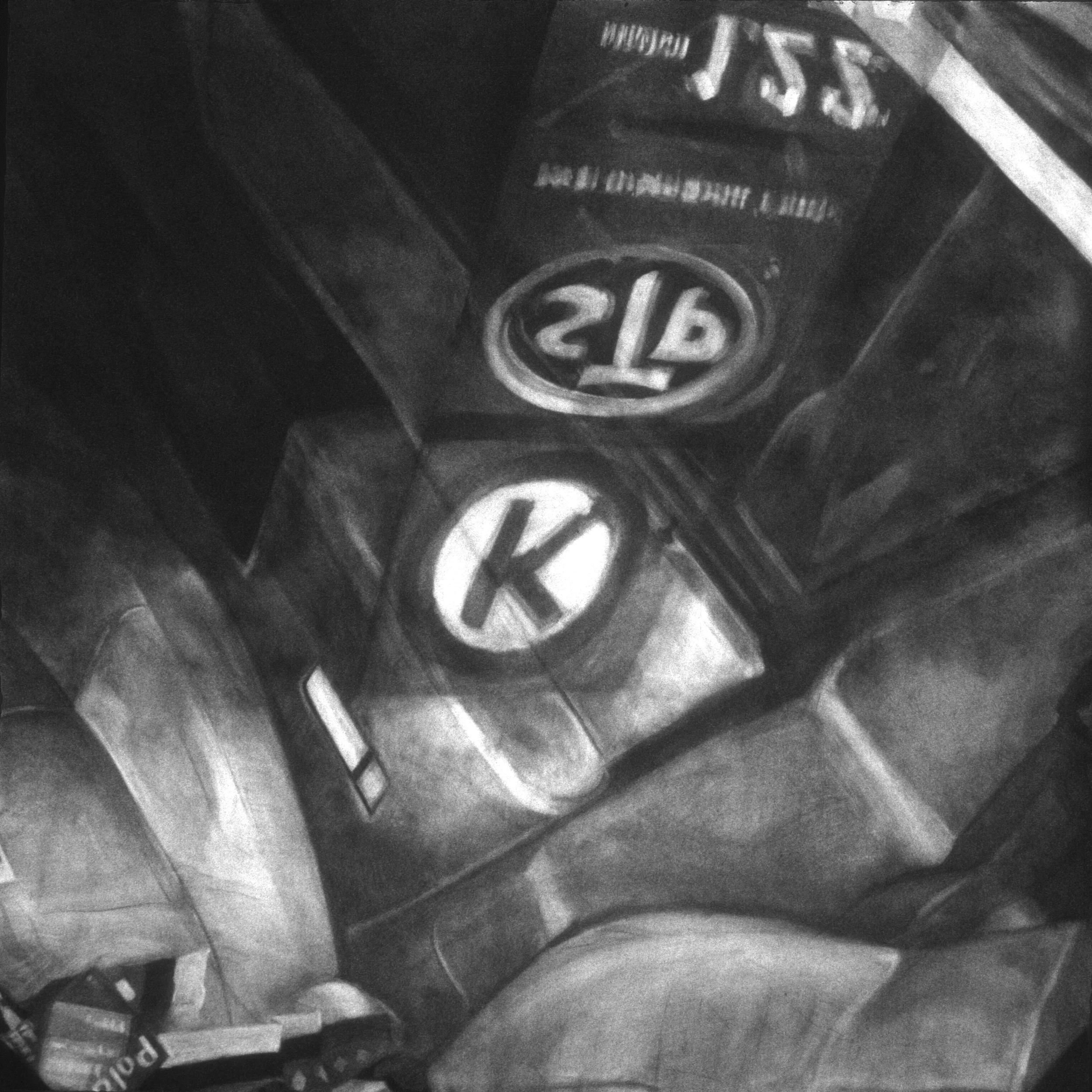 America (On the Road Again) - Diptych; Right Panel , 1995 Charcoal on paper 72" sq. private collection, Memphis, TN