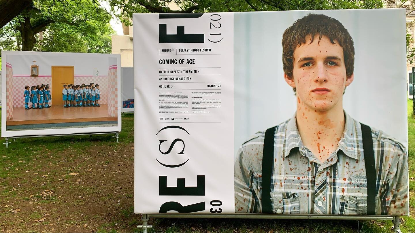 Details of &ldquo;Coming of Age&rdquo; an outdoor exhibition next to the Ulster Museum featuring Natalia Kepesz, Tim Smith, and Anounchka Renaud-Eck that is also part of the @belfastphotofestival