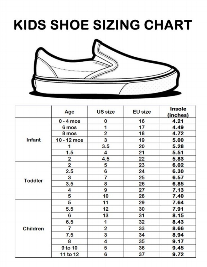 Girls Shoe Chart