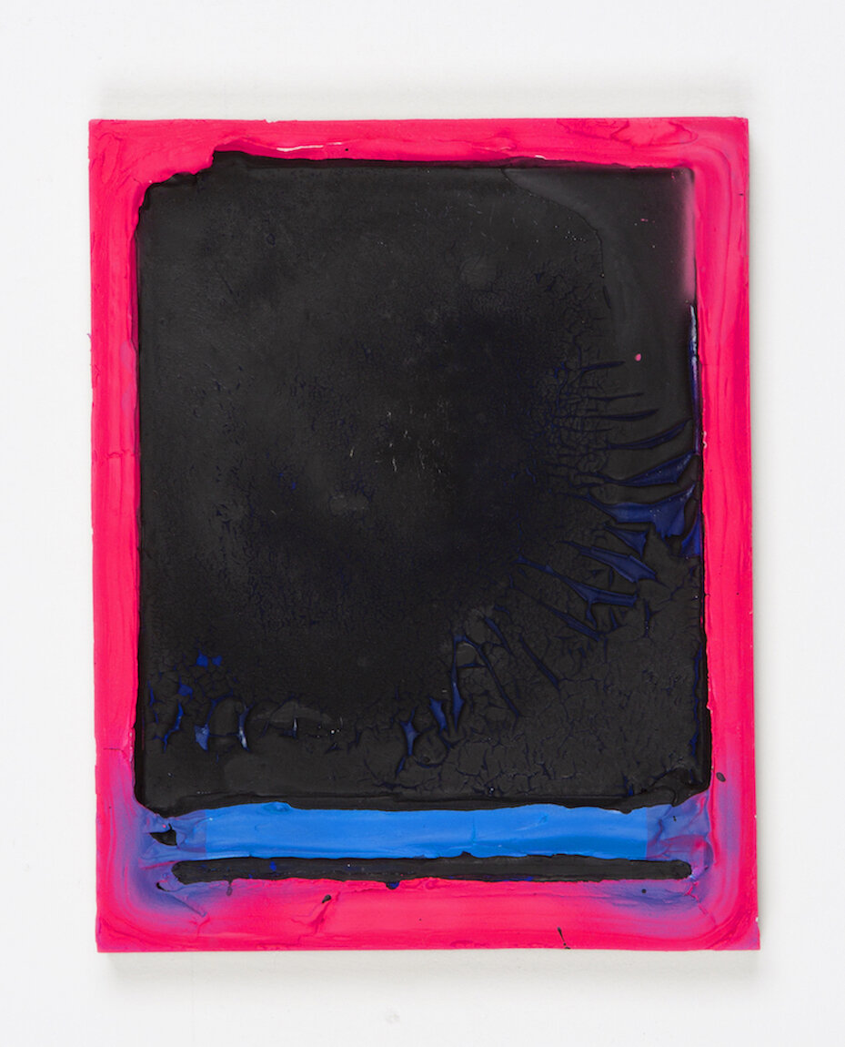 Epitaph, Acrylic, molding paste and colored pencil on panel, 2020, 6.75" - 8.5". $600