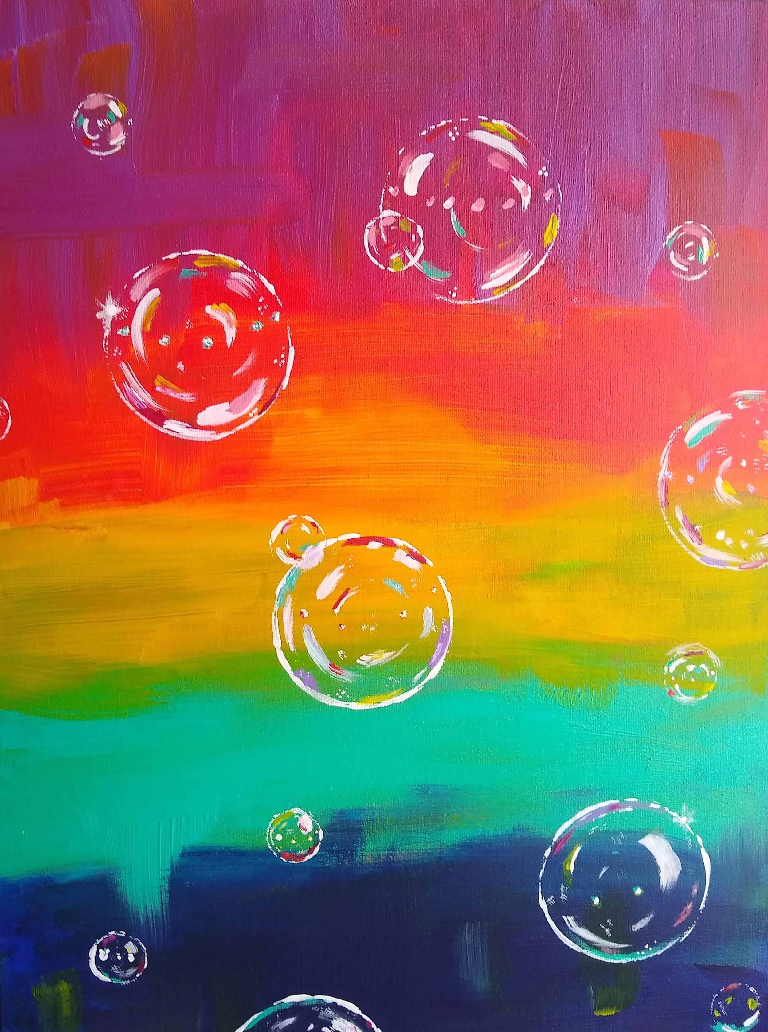 Bubbles, acrylic, 2020, 18" x 24", $75