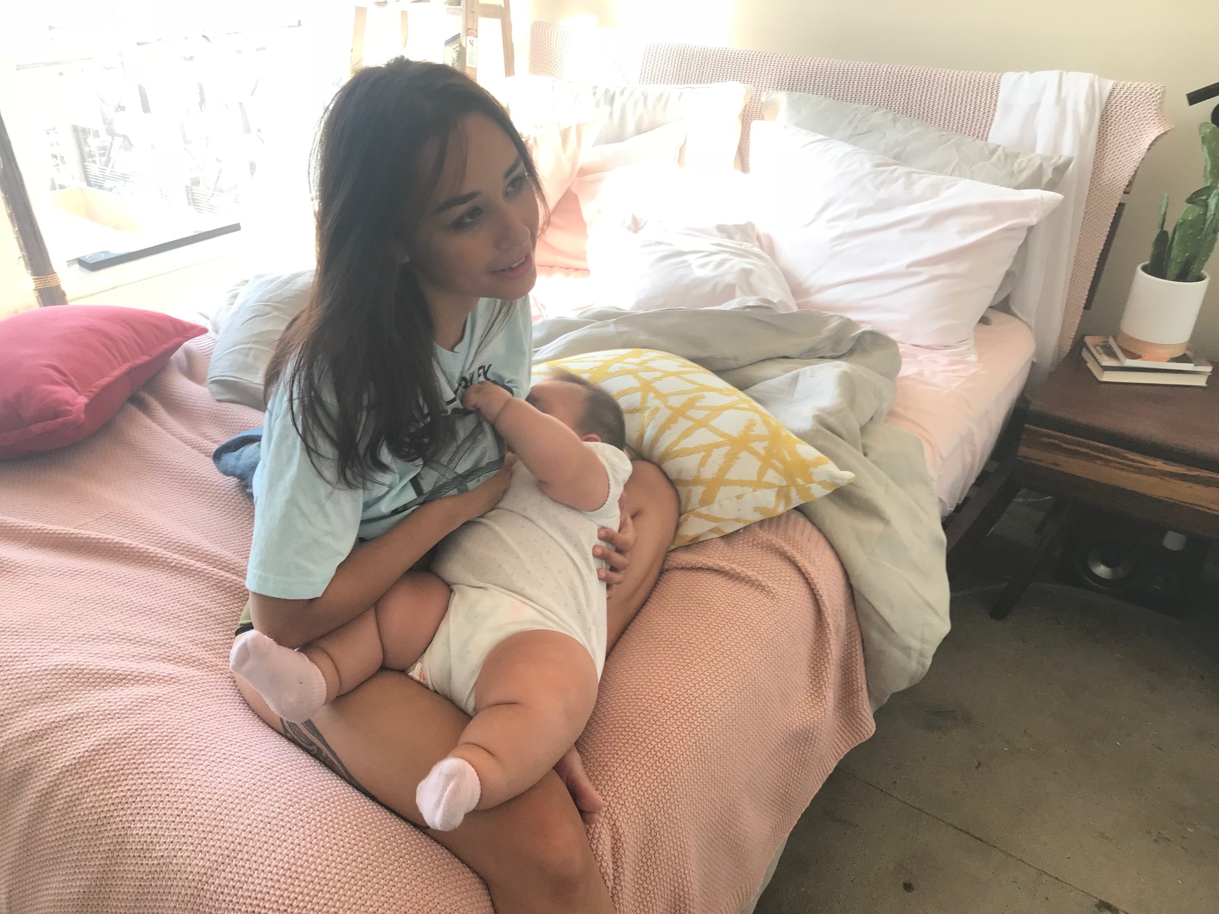On the set of "Your Name Isn't English" in L.A. nursing Alo between takes. The director, Tazbah Chavez, made sure that I was able to take breaks any time I needed to feed baby.