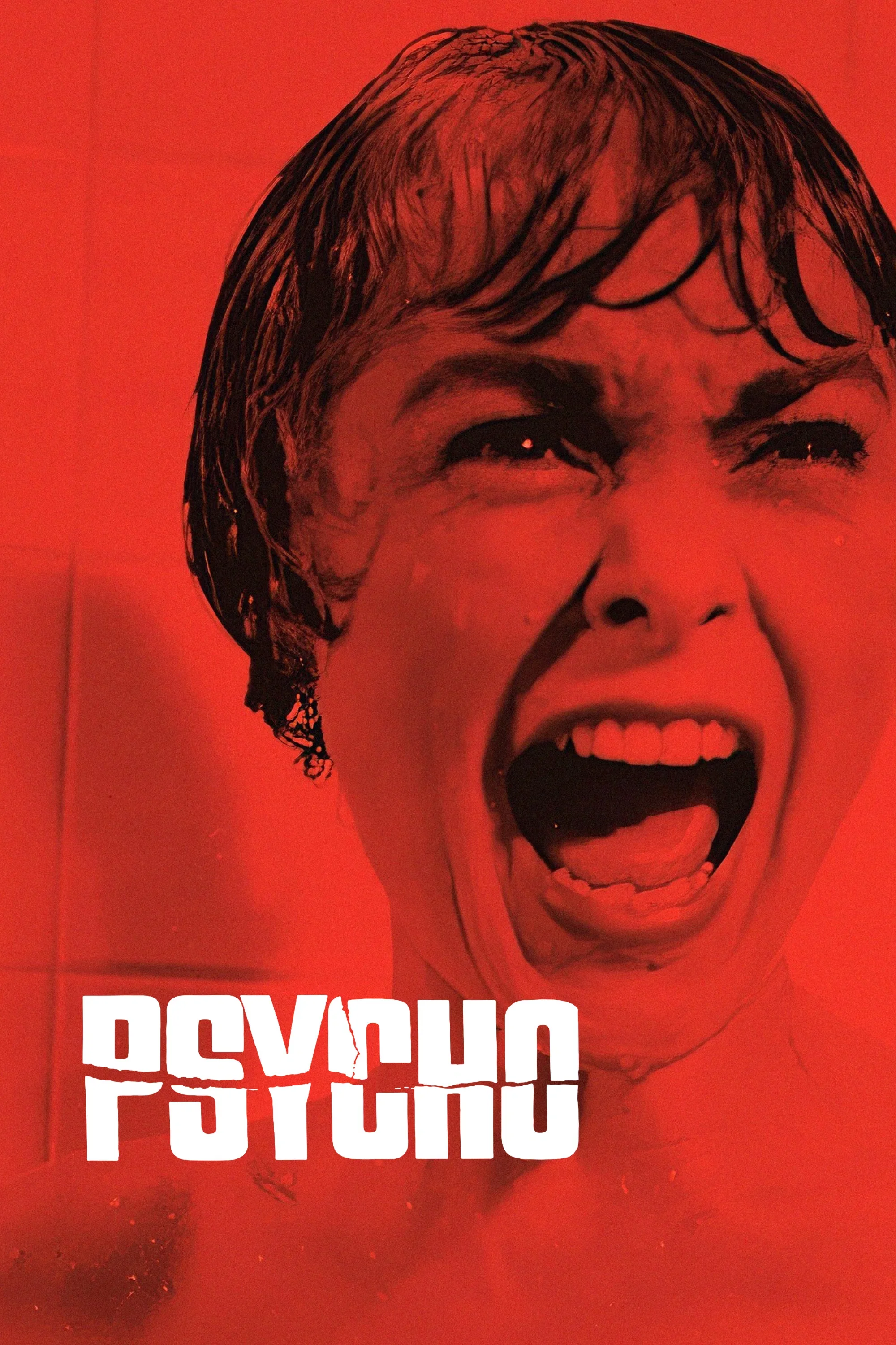 A woman with short hair is screaming in the poster for 'Psycho.' The image features red and black color tones with some text partially visible at the bottom.