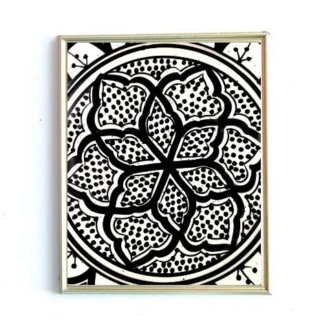 Moroccan Art Black and White Flower Painting Print