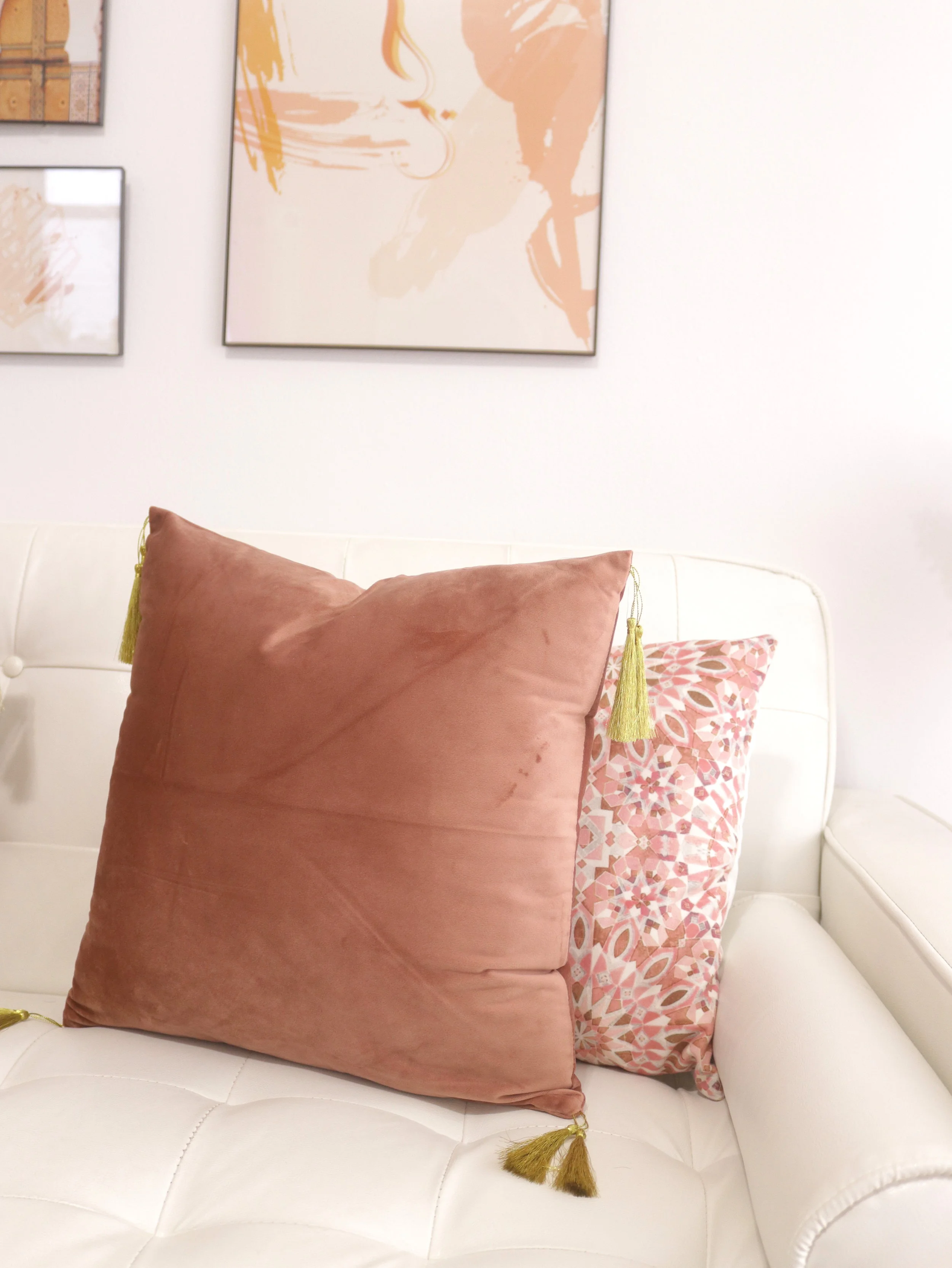 Tassel Velvet Pillow-Pink Rose Moroccan Boho Karama Company Karama By Hoda Karama Interior