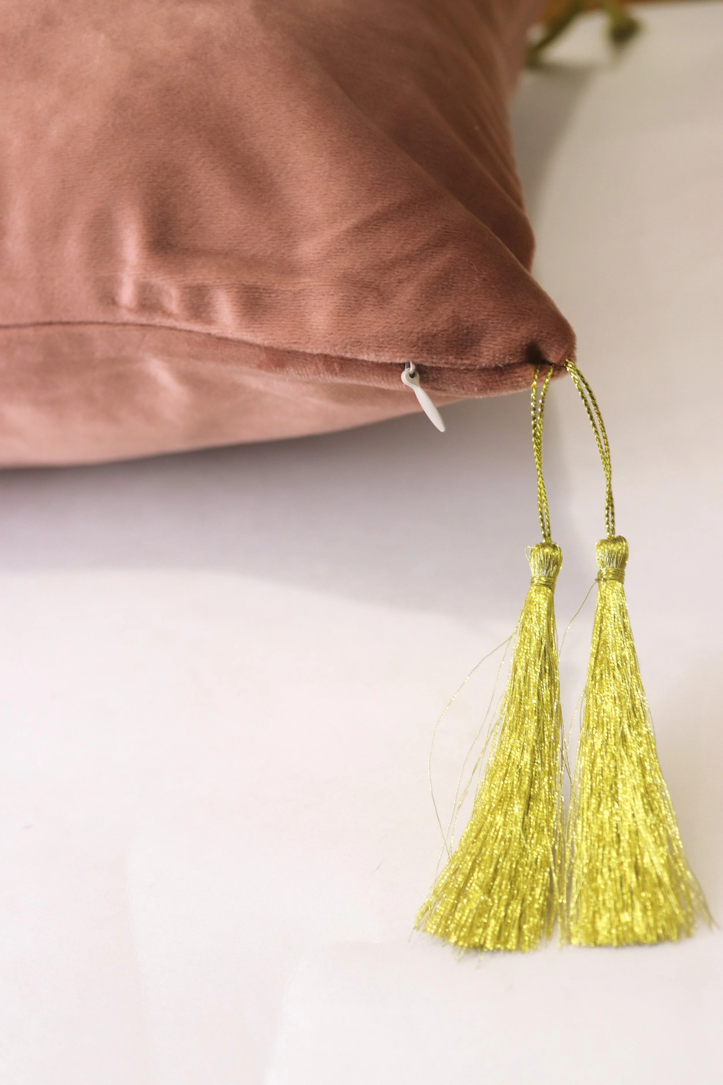 Tassel Velvet Pillow-Pink Rose Moroccan Boho Karama Company Karama By Hoda Karama Interior