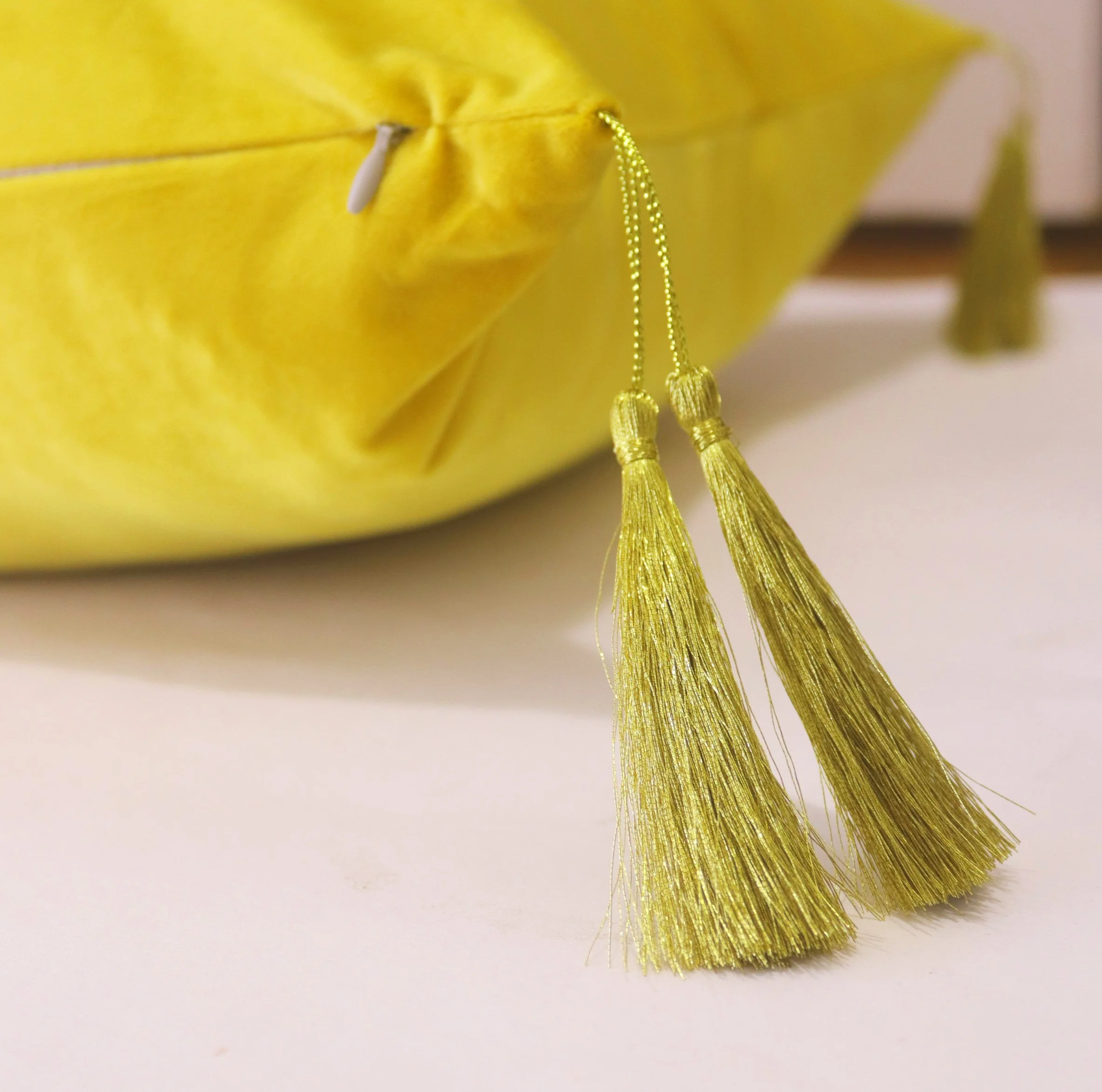 Tassel Velvet Pillow-Yellow Moroccan Boho Karama Company Karama By Hoda Karama Interior