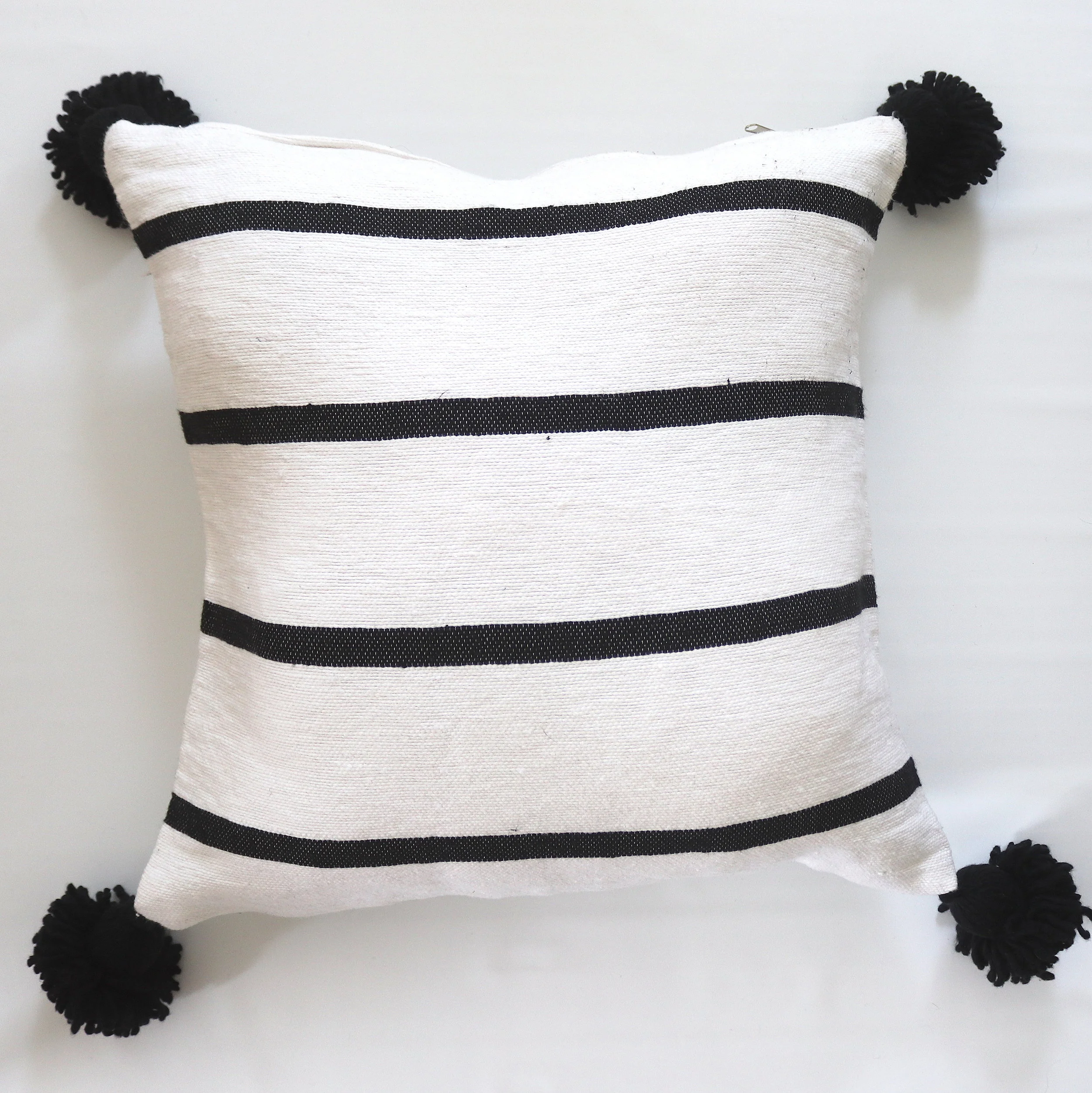  Moroccan  Black and White Striped Pillow Handcrafted in Morocco. Moroccan Decor- Karama by Hoda Karama Interiors Karama Company