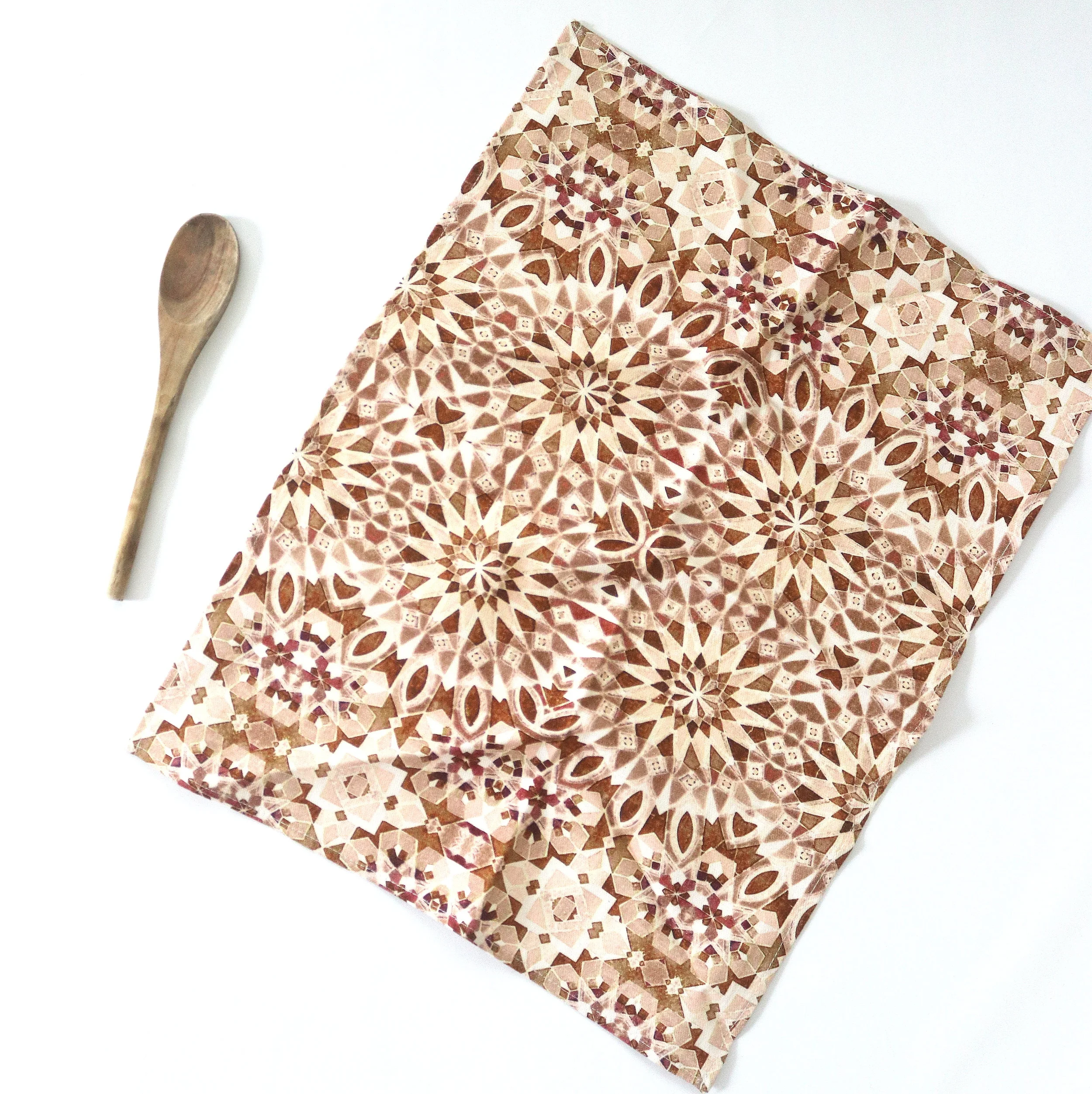 Modern Arabesque Moroccan Tea Towel- brown tan zellige design-  Karama by Hoda 