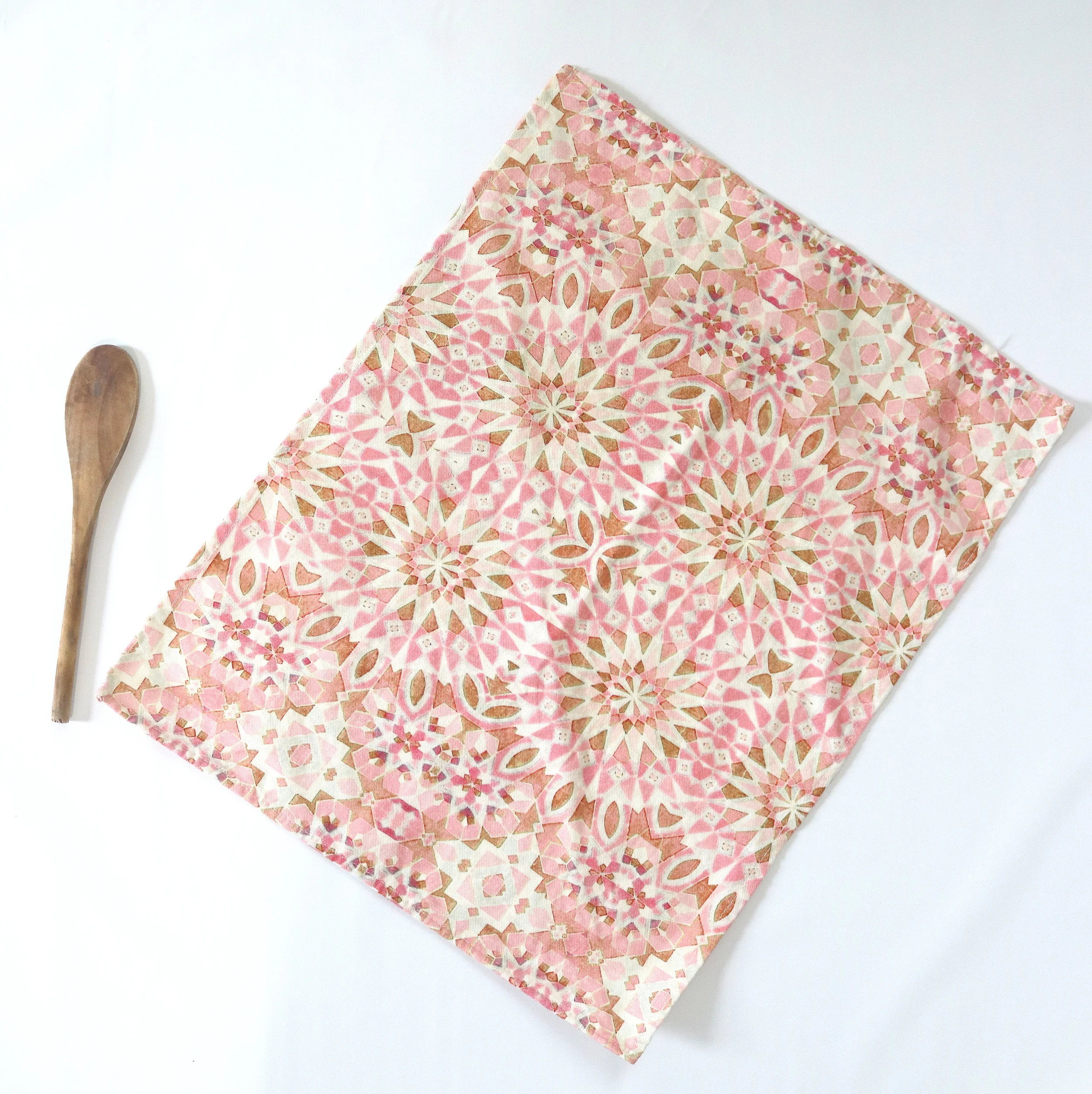 Modern Arabesque Moroccan Tea Towel- blush pink zellige design-  Karama by Hoda 