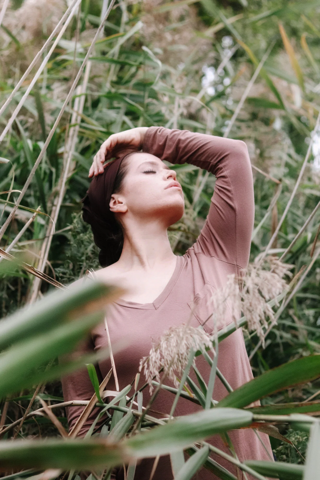 Organic Bamboo Top - Brown Yoga Shirt - Karama by Hoda