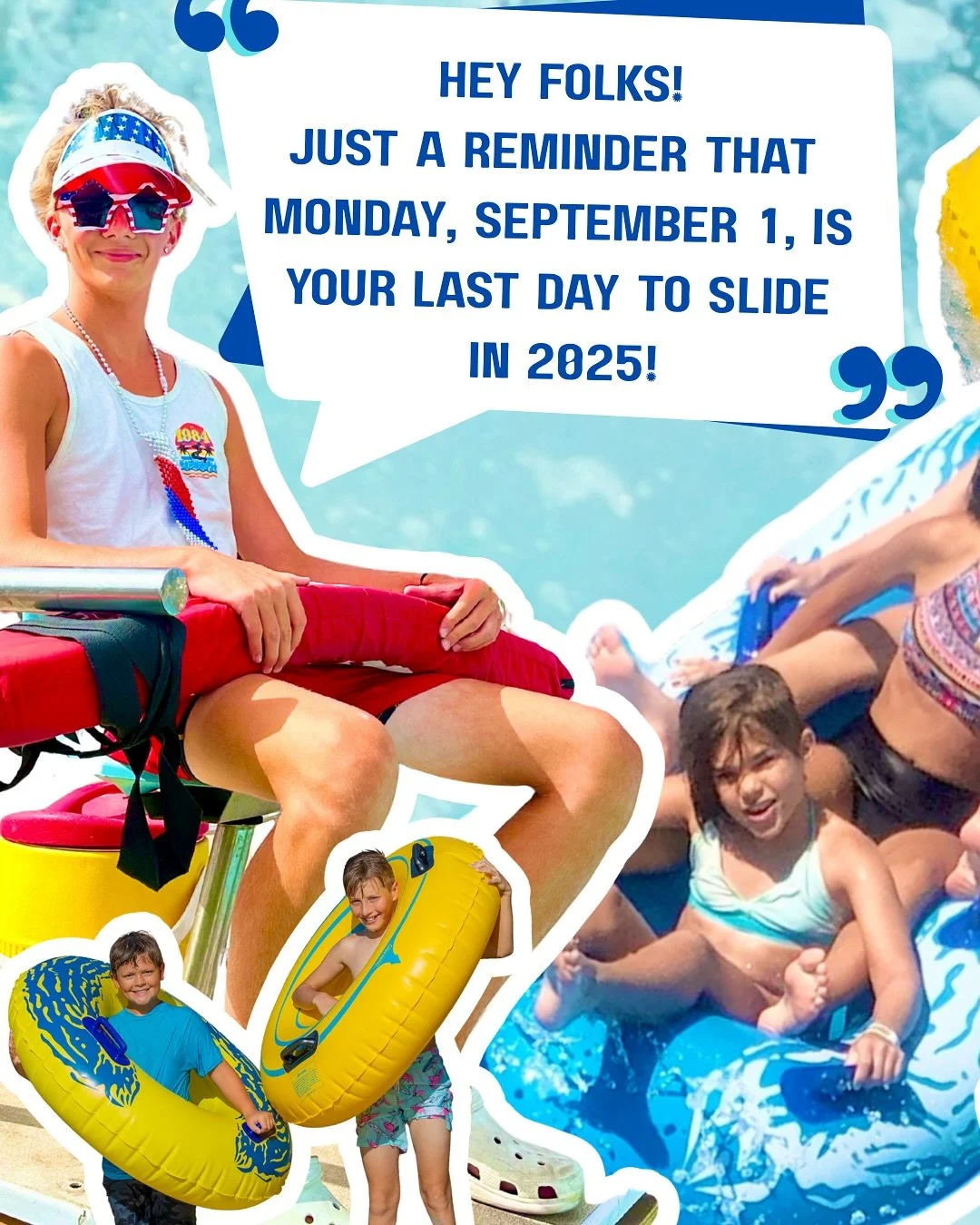Don&rsquo;t skip out on the last slide of the season! Monday, September 1, 2025 (Labour Day), is our last day to get that final slide in! ☀️ 🛝 🌊 

This weekend (Fri through Mon) is the also the last chance to use any complimentary passes or Season 