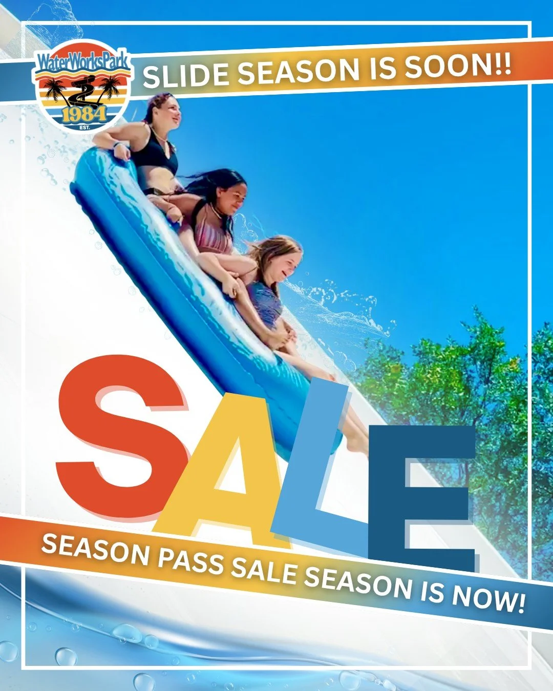 💥Don't miss out! The Season Pass Sale ends on April 12! 💥 Passes are on for $69.95 (reg. $79.95)

Season Passes come with PERKS! 
 🌞 1 x Free Bring a Friend Day Pass (Valid Monday - Thursday)

 🌊 Deal Bundles for Tube &amp; Locker Rentals 

 🌴 D