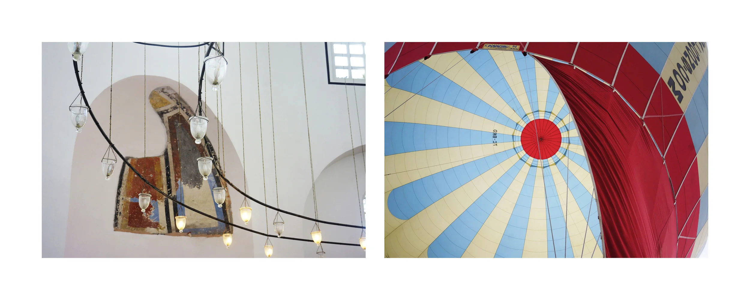  Mosque ceiling, Istanbul, Turkey, November 2012  Hot air balloon interior, Cappadocia, Turkey, October 2012 