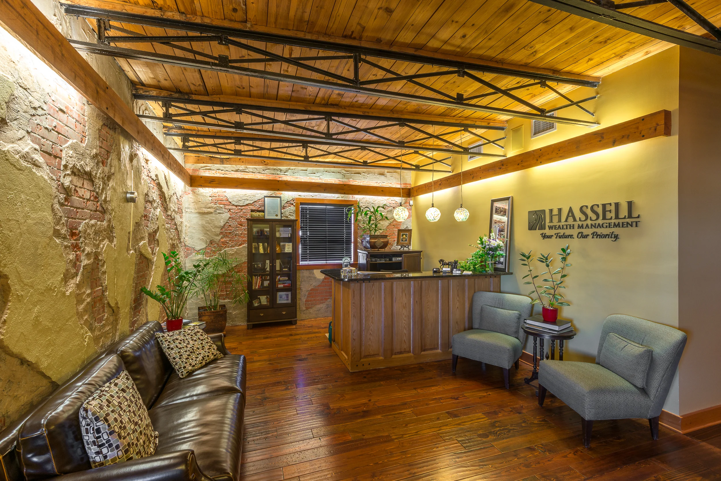 Hassell Wealth Management  Houma, LA - Main LobbyA single stereo Sonance in-wall speaker adds just enough sound to the lobby's natural ambiance.