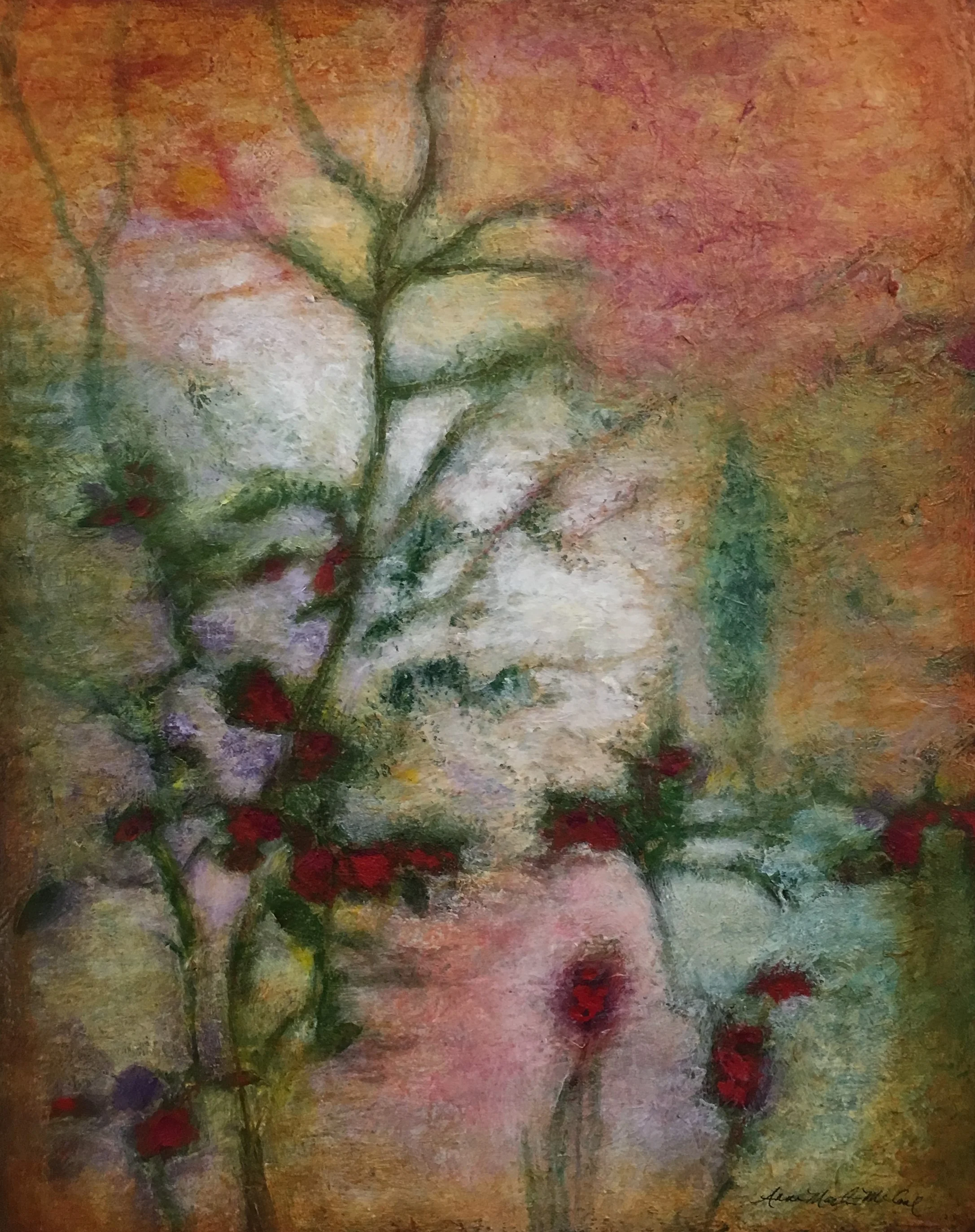 "Early Bloom" 20x16 acrylic and Japanese paper on canvas