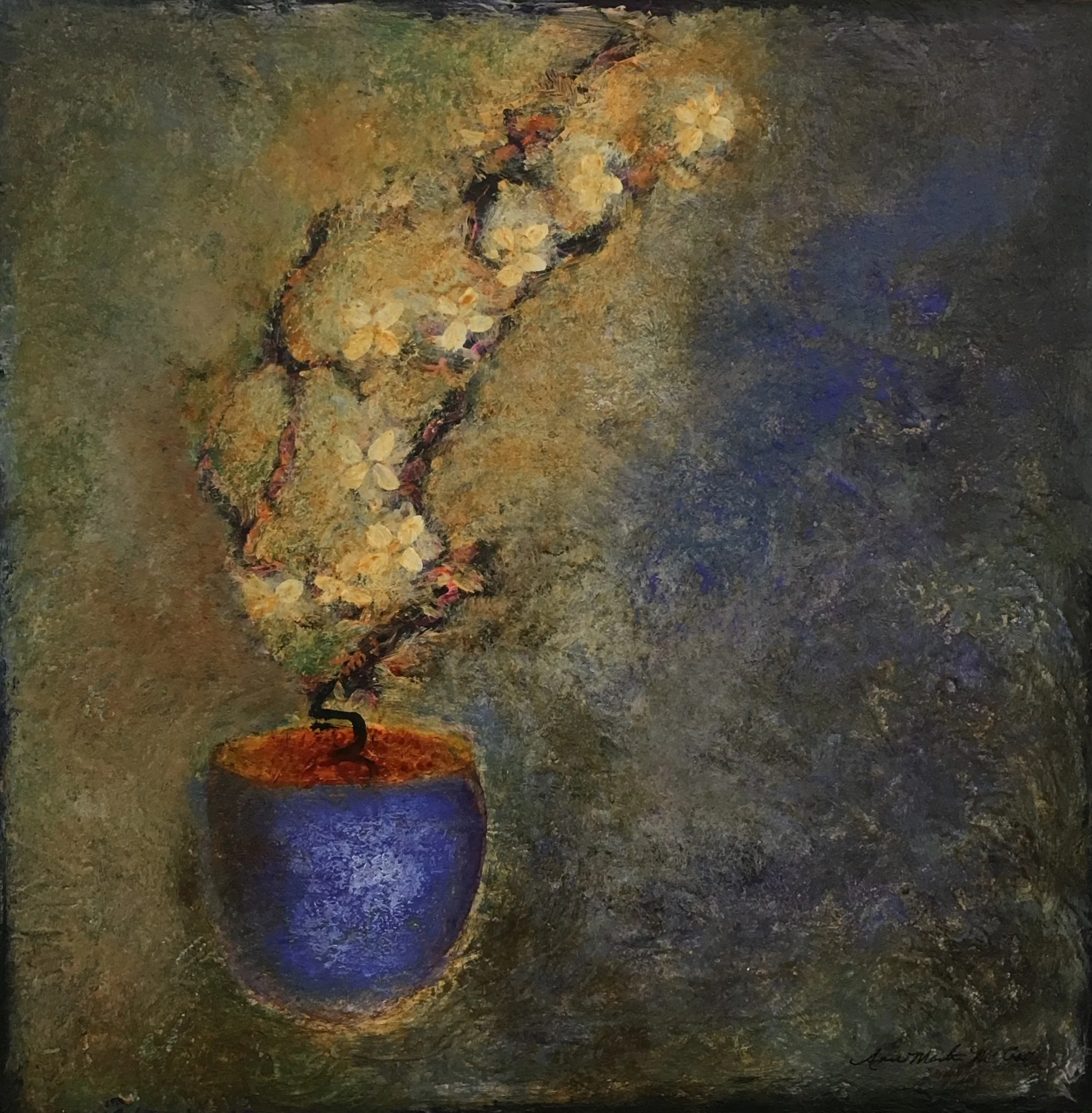 "Borrowed Blue" mixed media on wood panel ( sold )