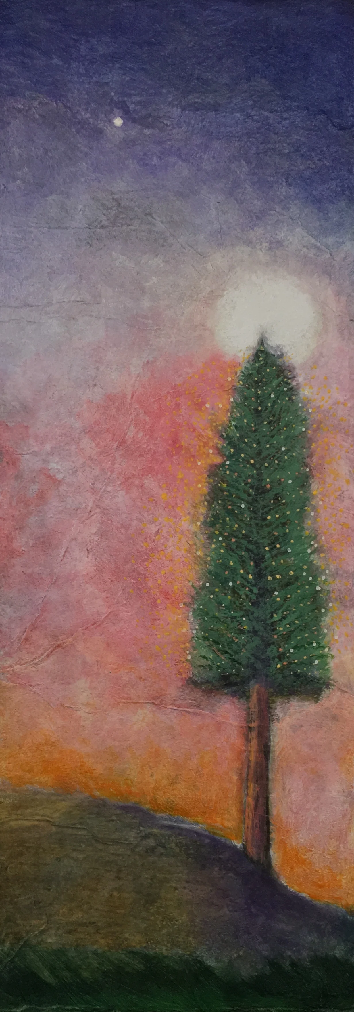 December Tree 24"x10" mixed media on paper