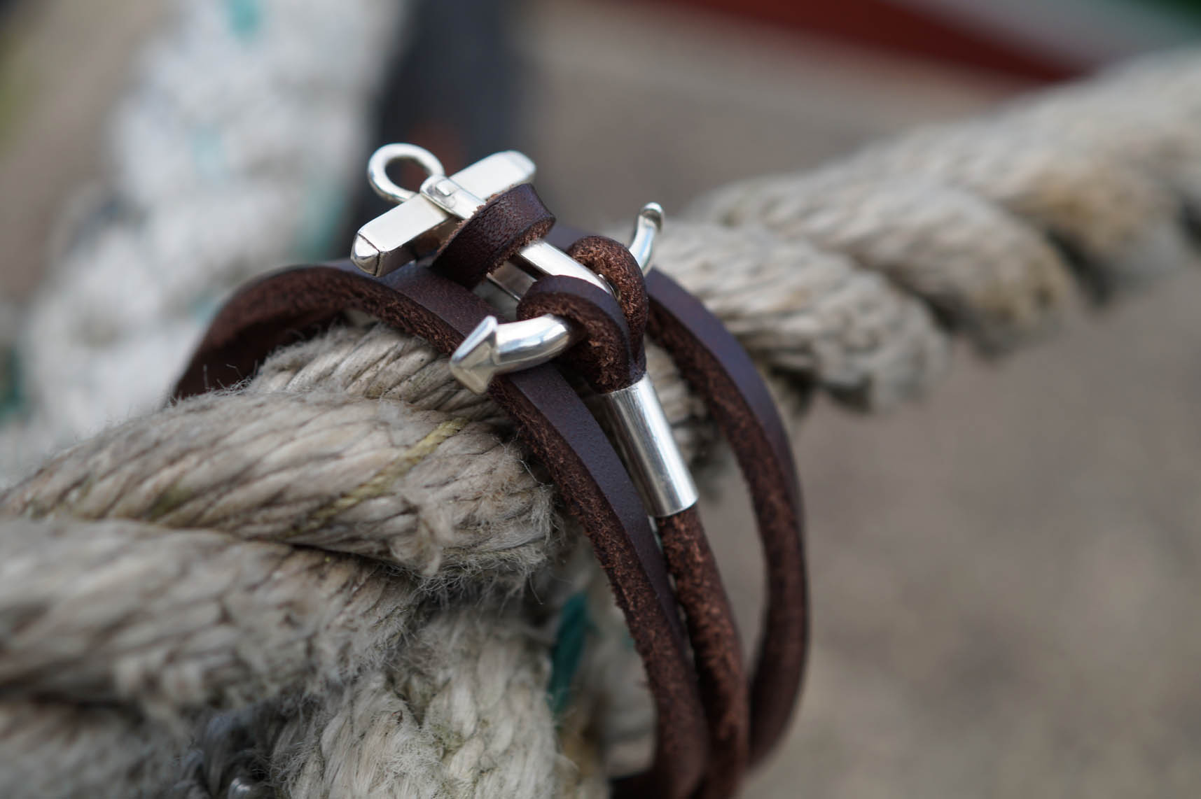 Brown Anchor Bracelet with sterling silver anchor.