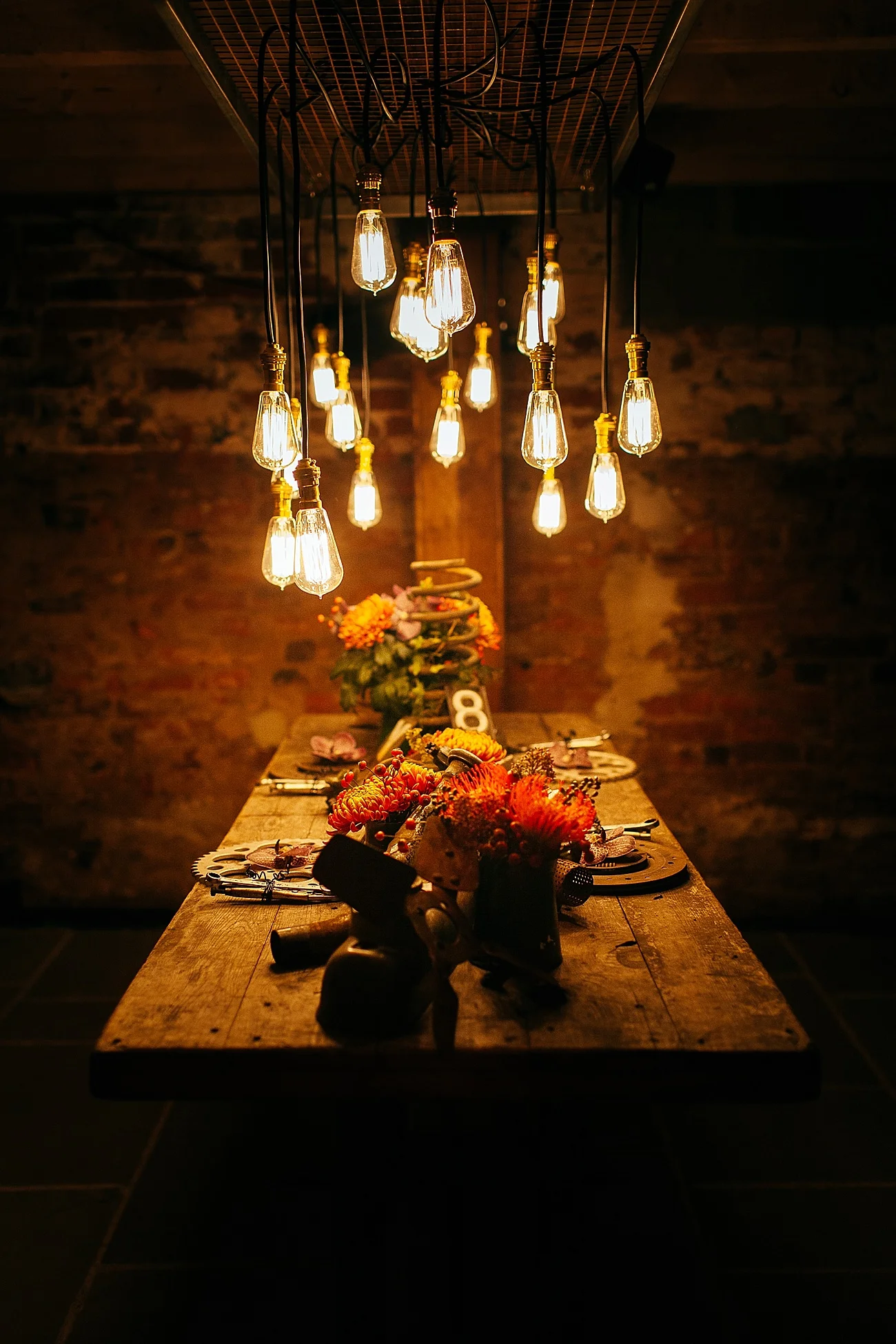 edgy warehouse wedding table scape alternative wedding photographer