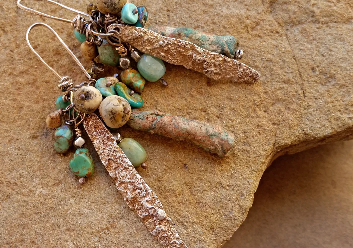 On the Rim earrings with fine silver and turquoise. 