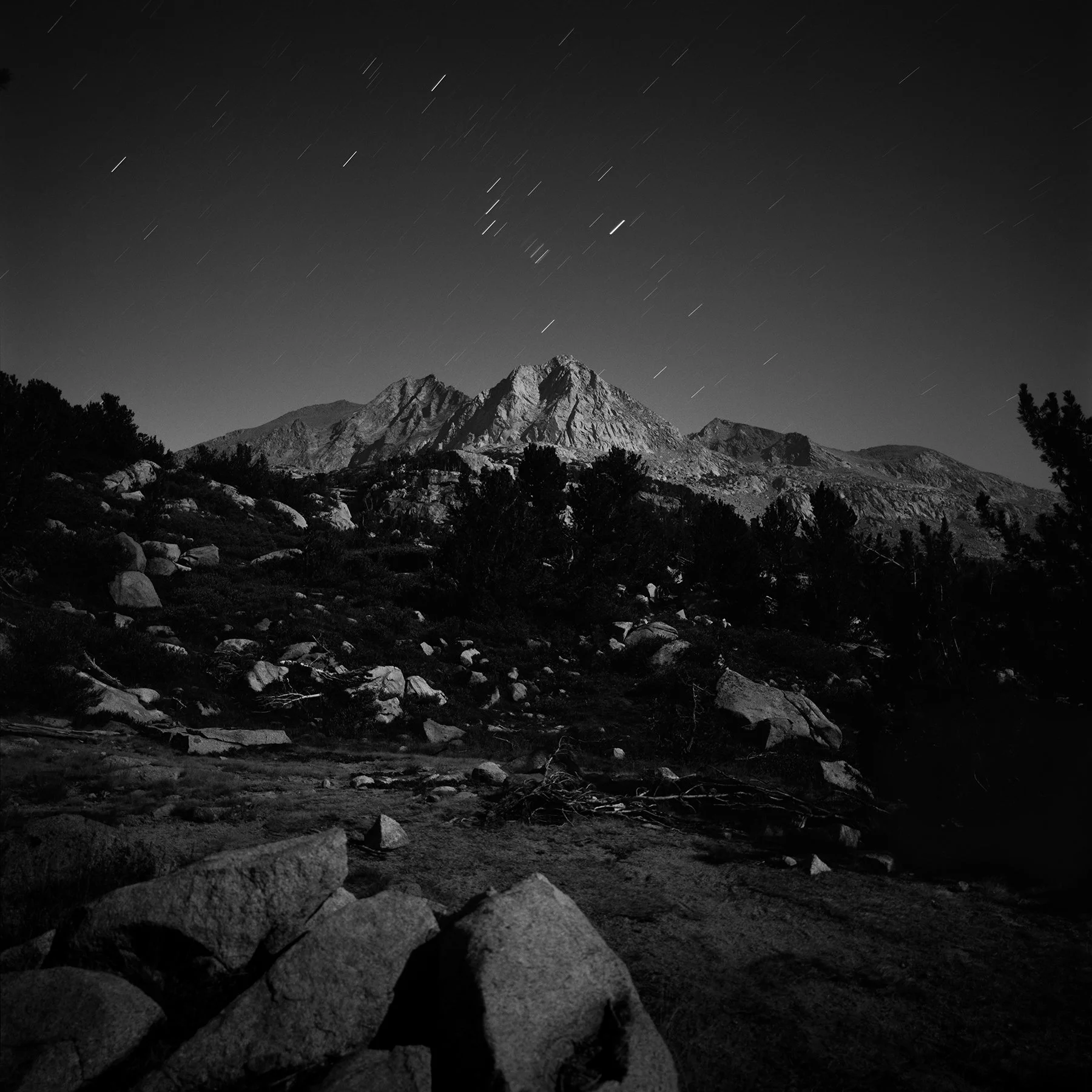 Under a Half Moon. Upper Palisades lake. Kings Canyon NP