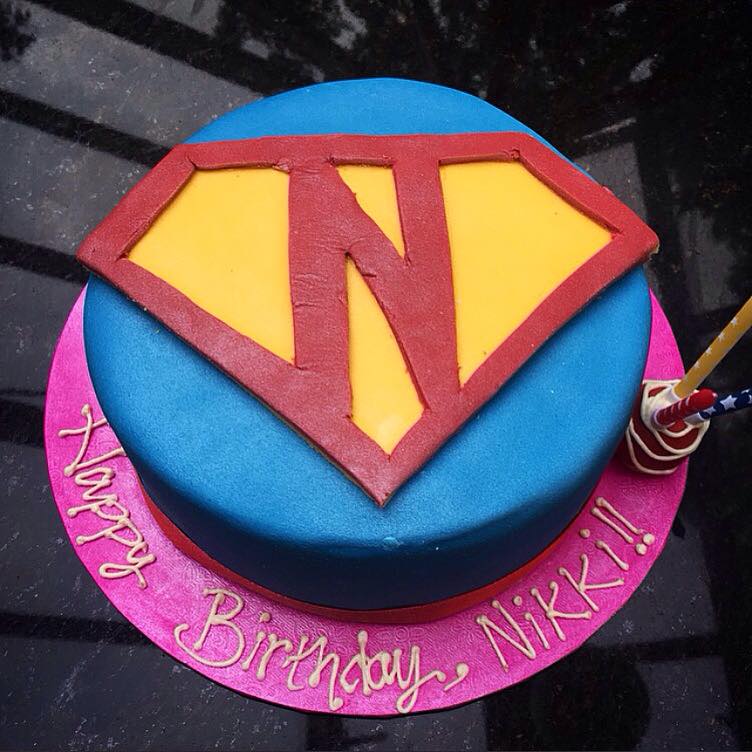 "Superman" inspired rainbow cake