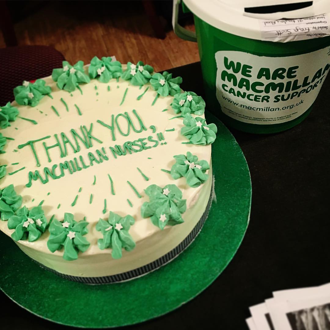 Macmillan Charity Event Green Velvet Cake.