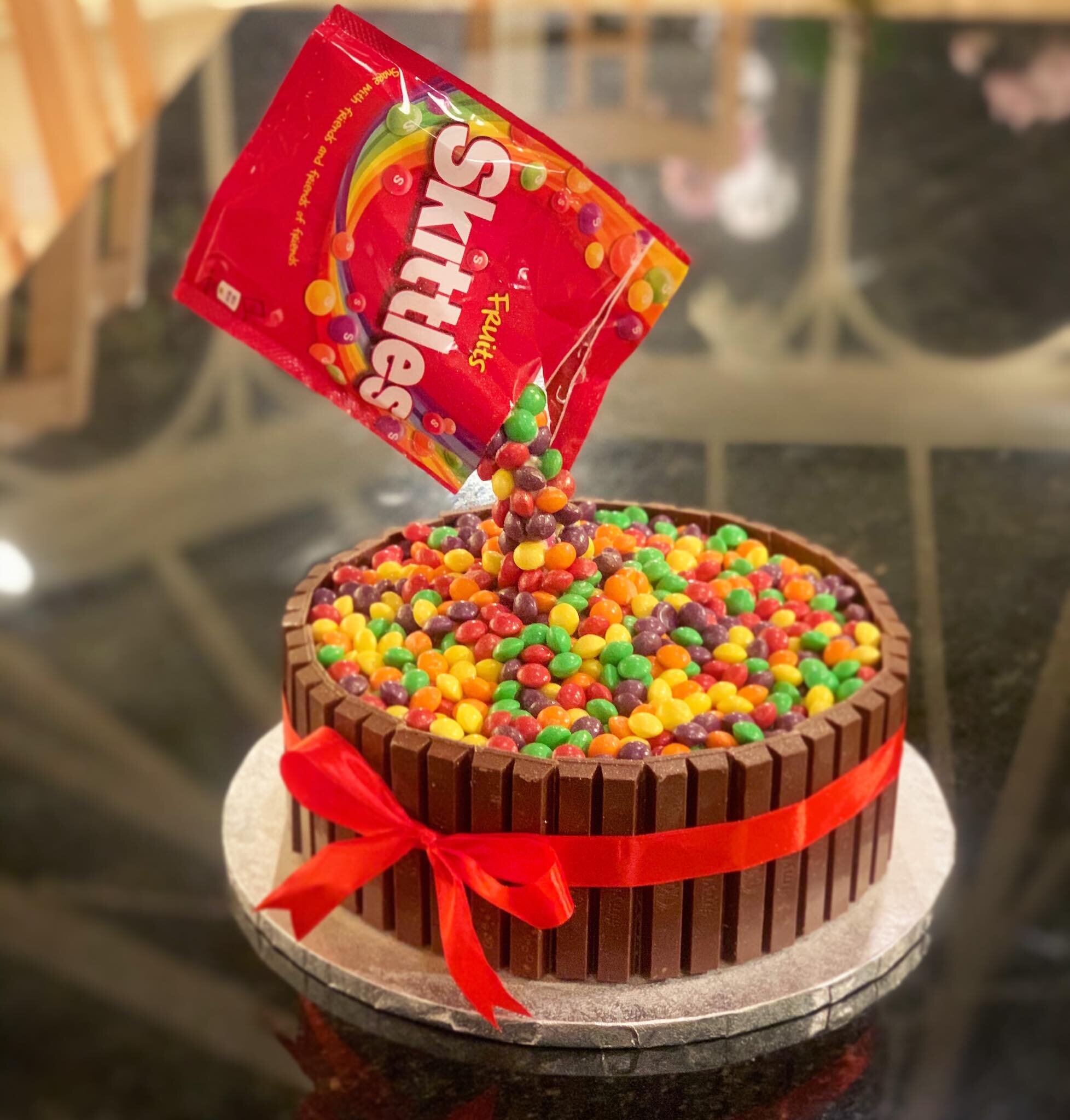 anti-gravity skittles cake