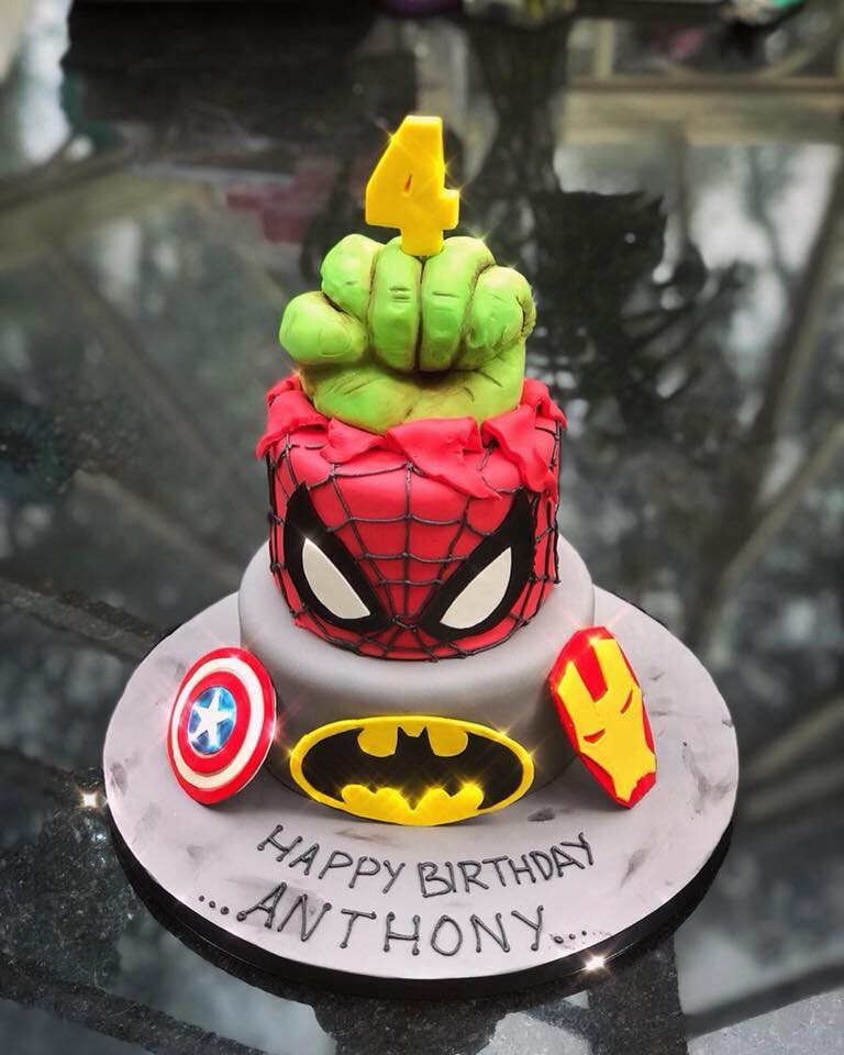 Mixed superheroes 2 tier cake