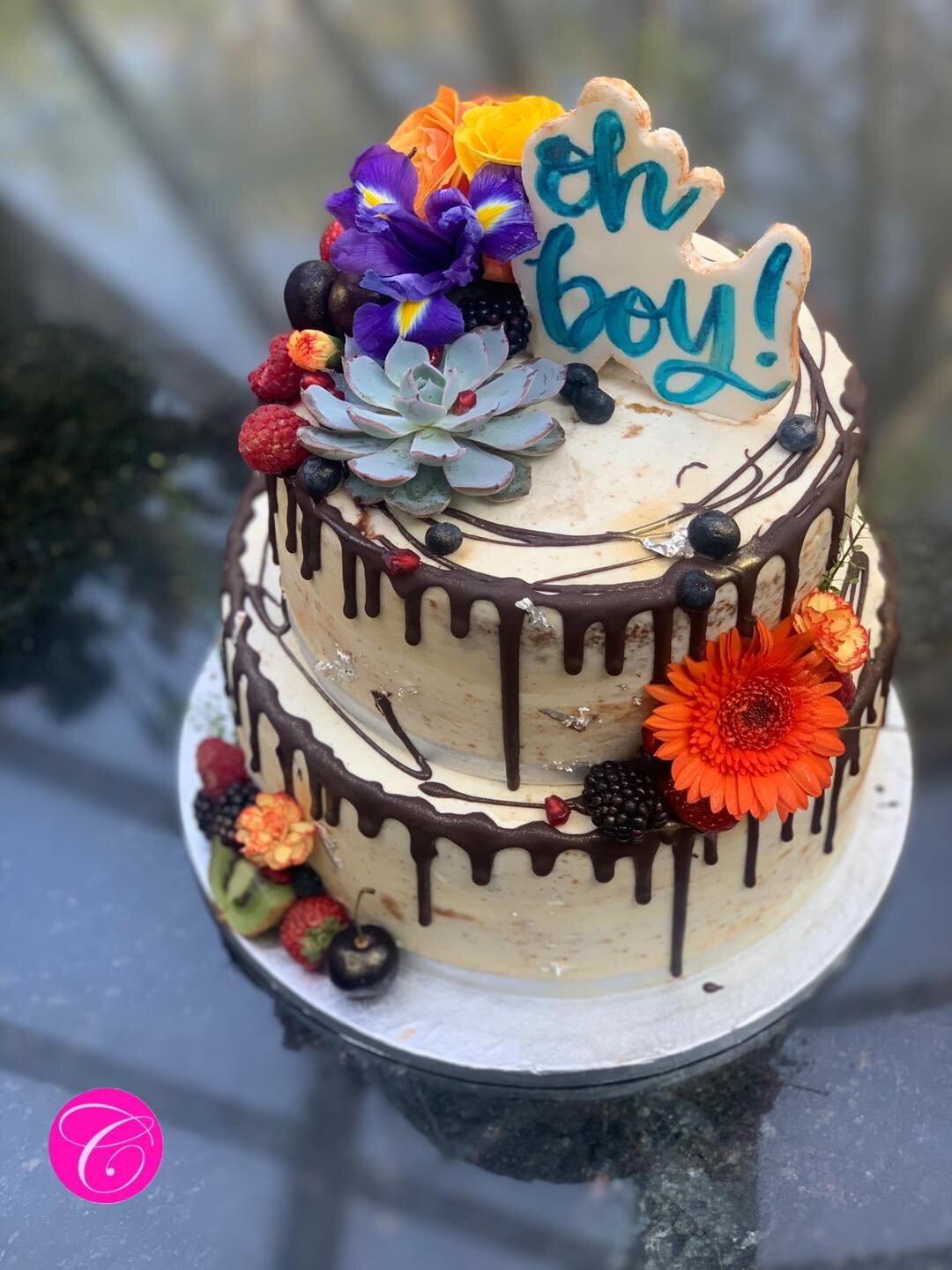 Semi Naked Baby Shower Drip Cake